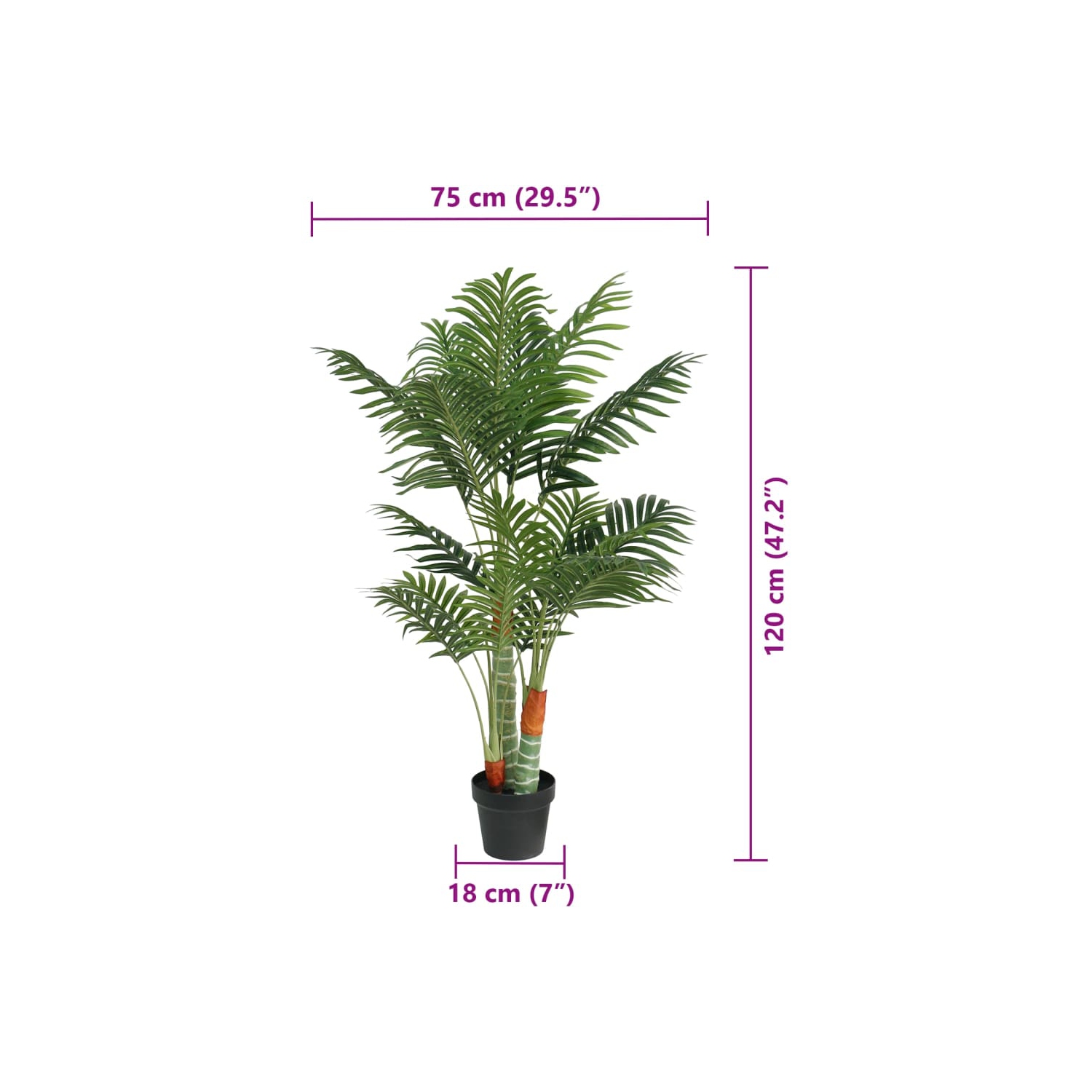 vidaXL Artificial Palm Tree with 3 Trunks Green 120 cm PP