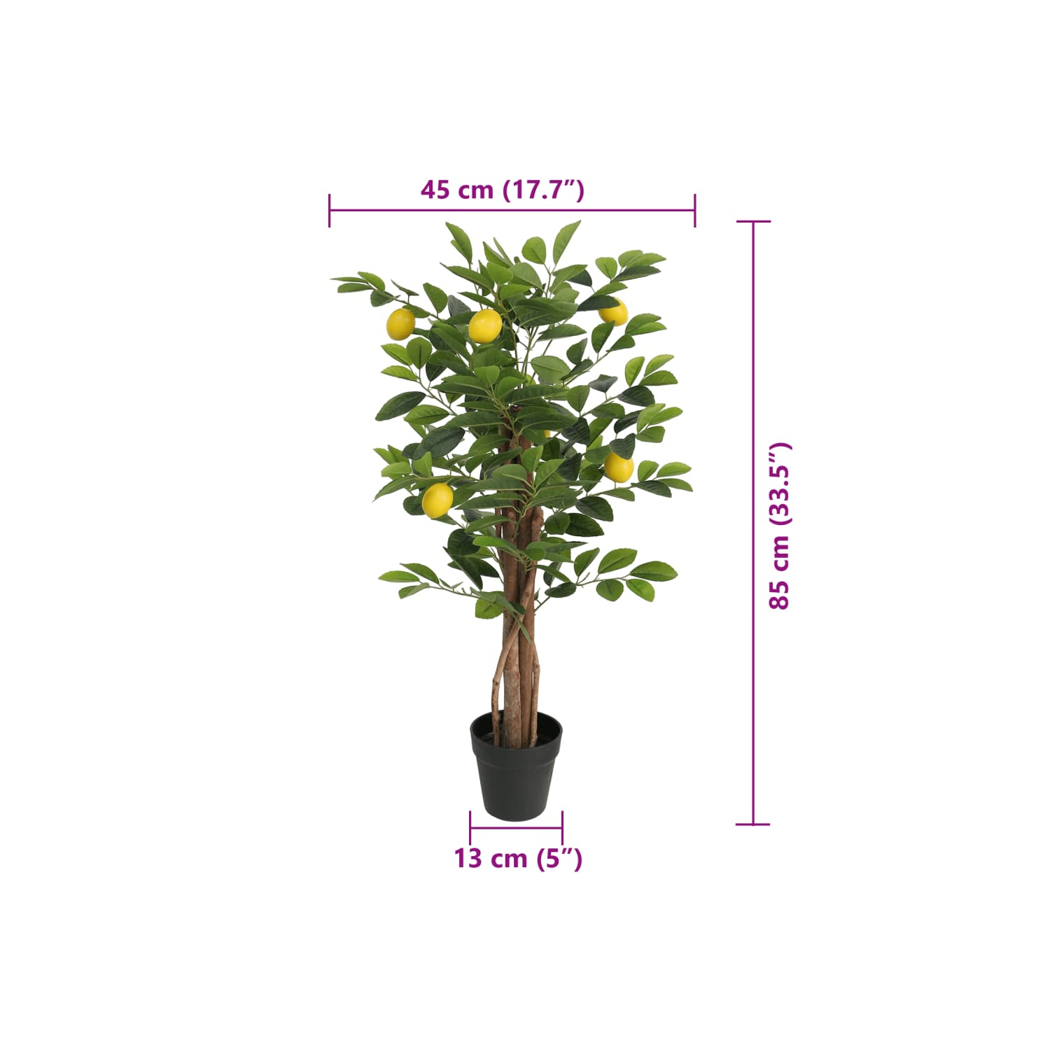 Citron artificiel vidaXL avec 3 troncs 85 cm vert PP