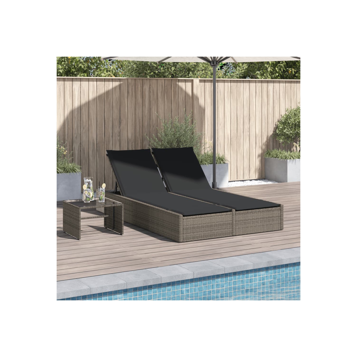 vidaXL Double Sun Lounger with Cushions Grey Poly Rattan