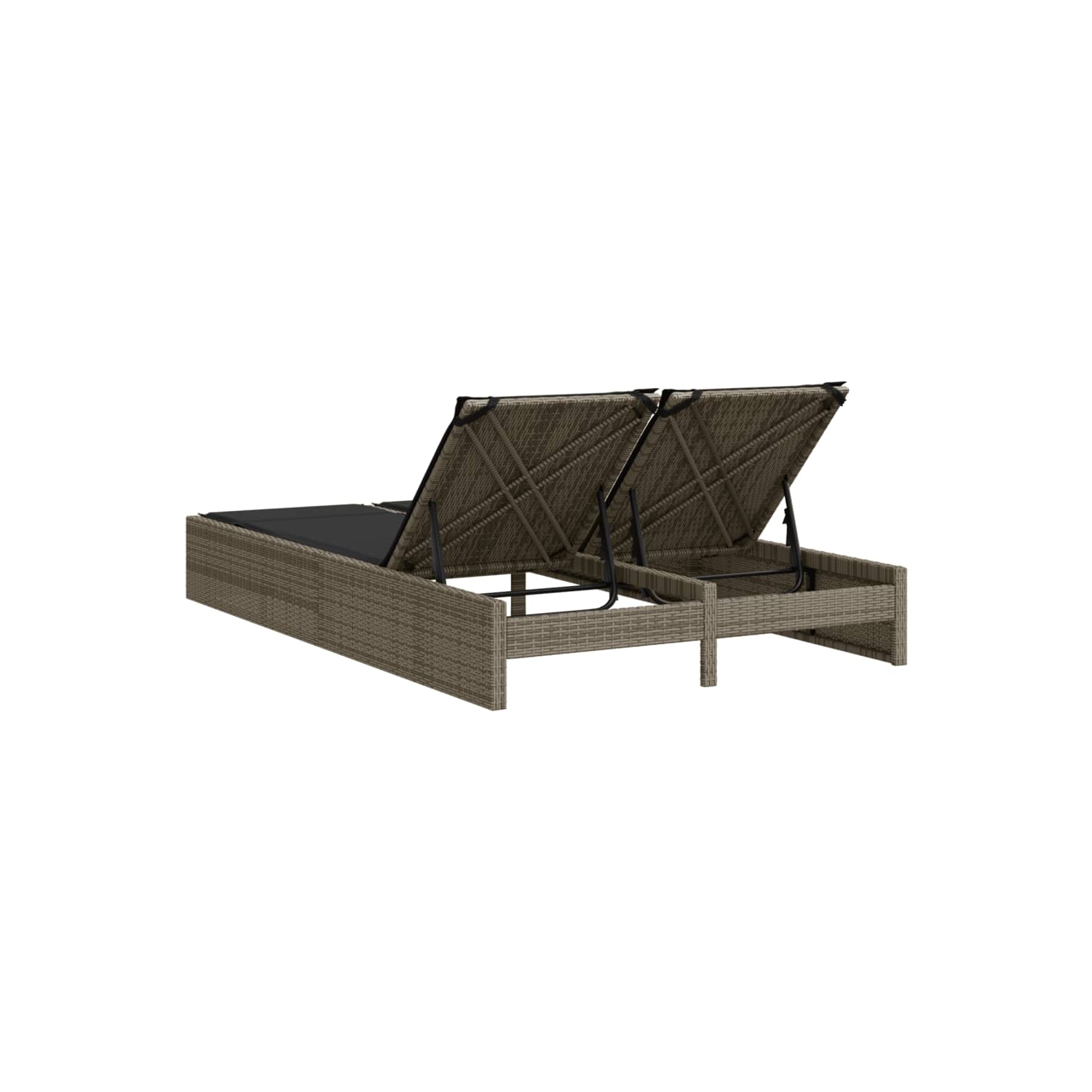 vidaXL Double Sun Lounger with Cushions Grey Poly Rattan