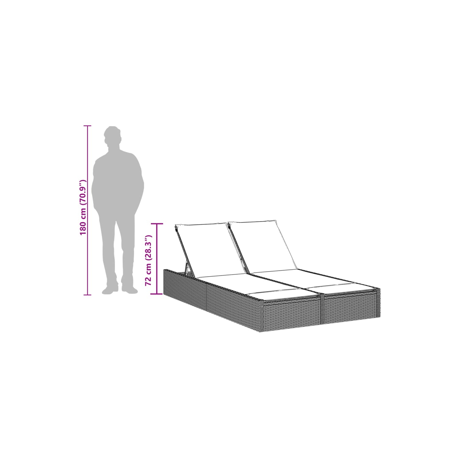 vidaXL Double Sun Lounger with Cushions Grey Poly Rattan