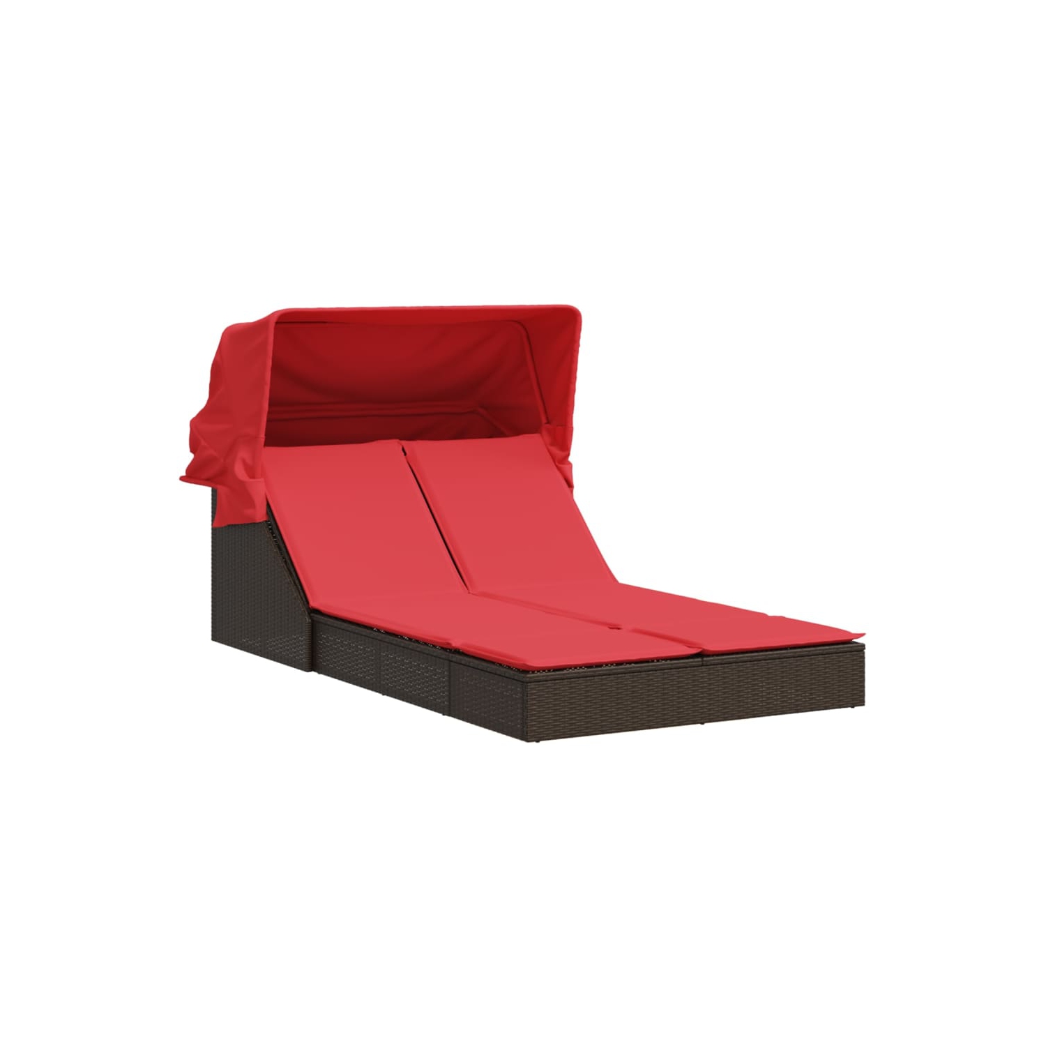 vidaXL Double Sun Lounger with Canopy and Cushions Brown Poly Rattan