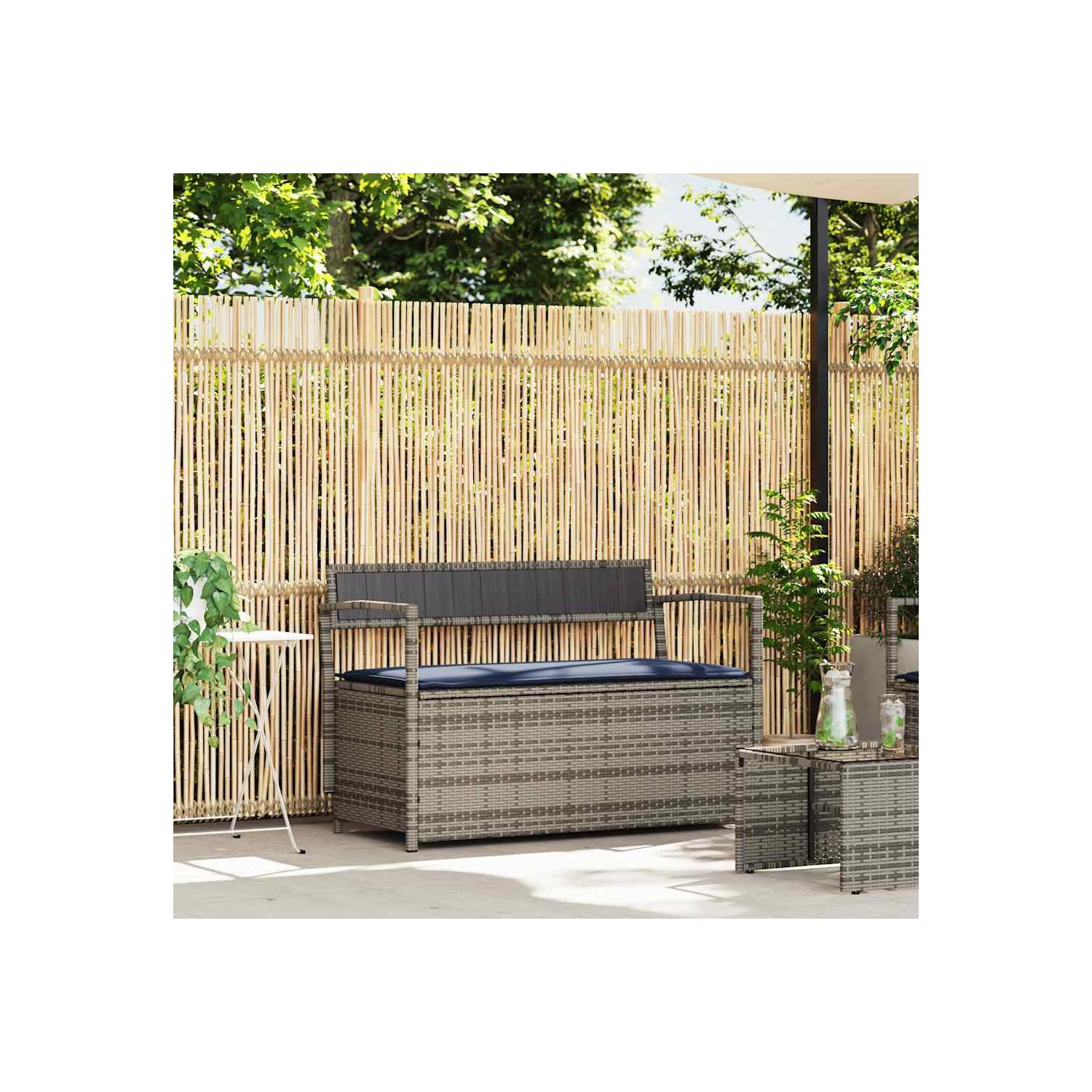 vidaXL Garden Storage Bench with Cushion Grey Poly Rattan