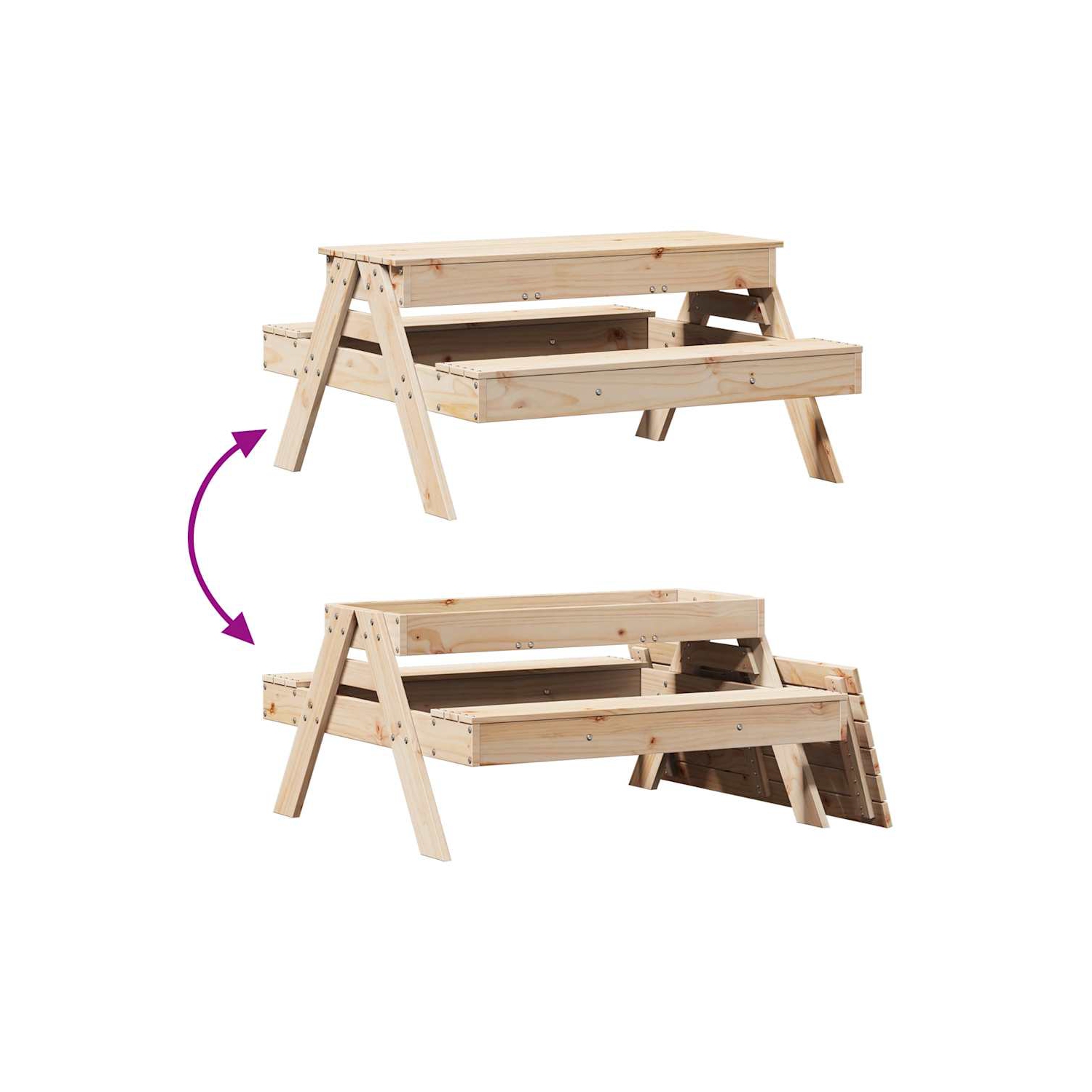 vidaXL Picnic Table with Sandpit for Kids Solid Wood Pine