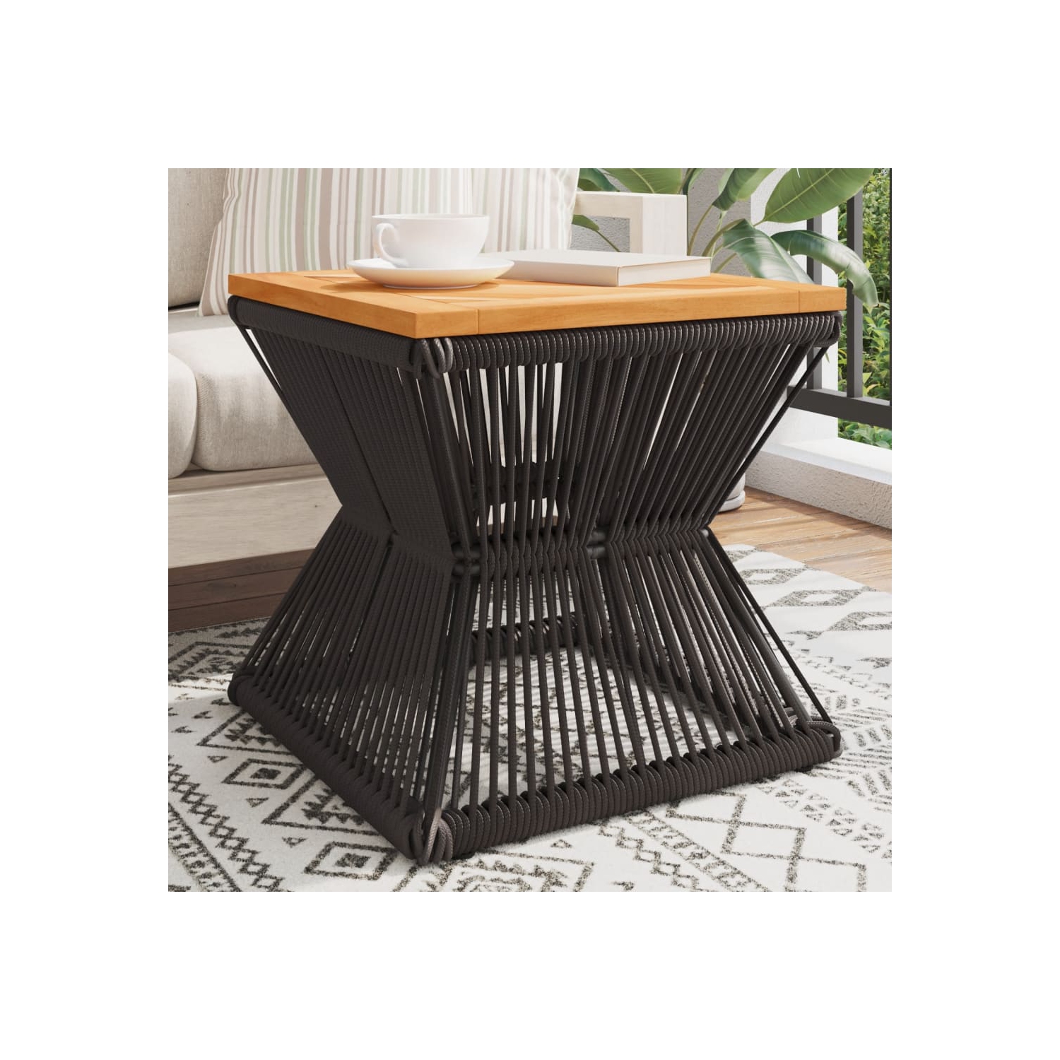 Table basse vidaXL avec base en fil métallique 38 x 38 x 38&nbsp;cm noir bois massif acacia