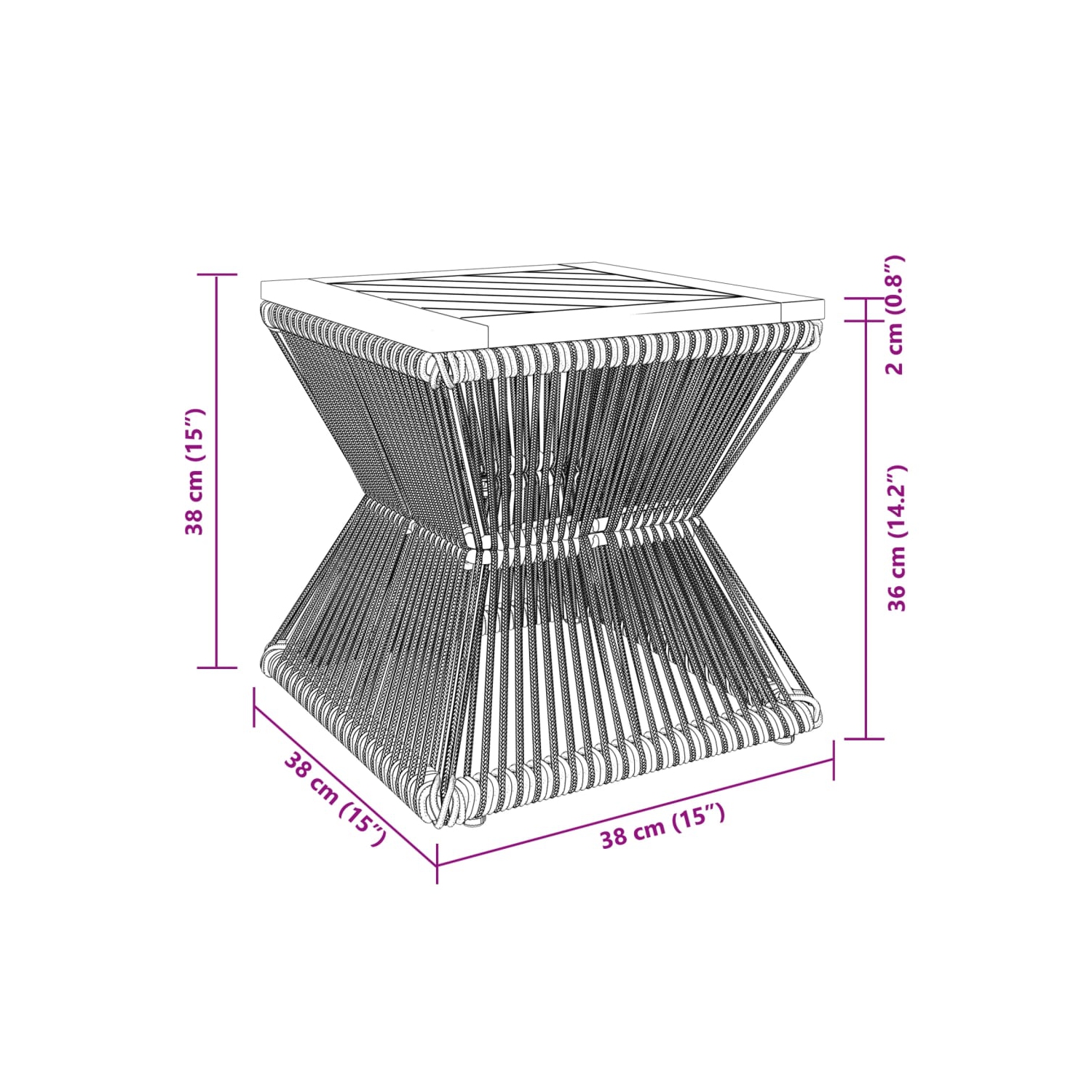 Table basse vidaXL avec base en fil métallique 38 x 38 x 38&nbsp;cm noir bois massif acacia