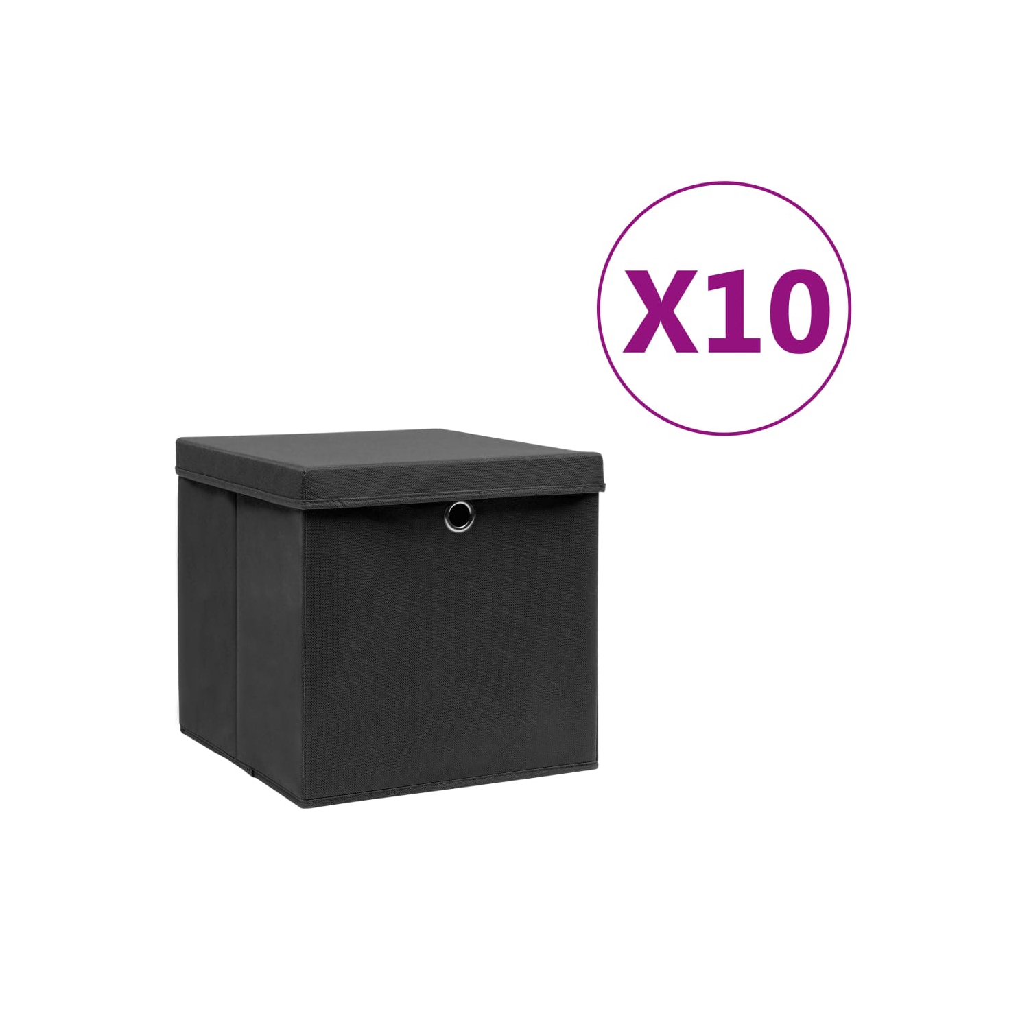vidaXL Storage Boxes with Covers 10 pcs 28x28x28 cm Black