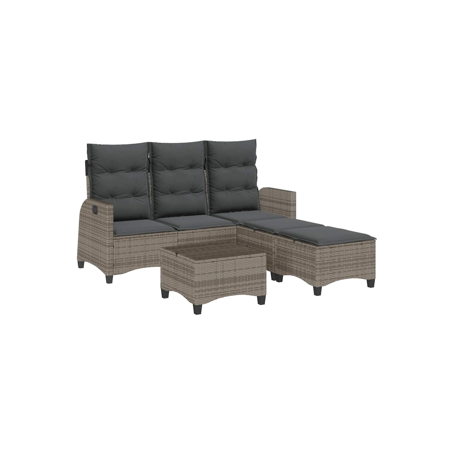 Ensemble de 3 pièces avec canapé de jardin et coussins en L gris et rotin de polyester vidaXL