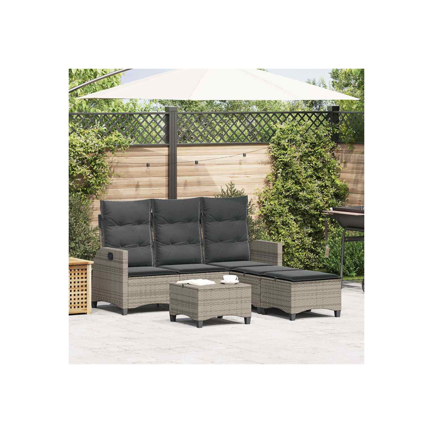 Ensemble de 3 pièces avec canapé de jardin et coussins en L gris et rotin de polyester vidaXL