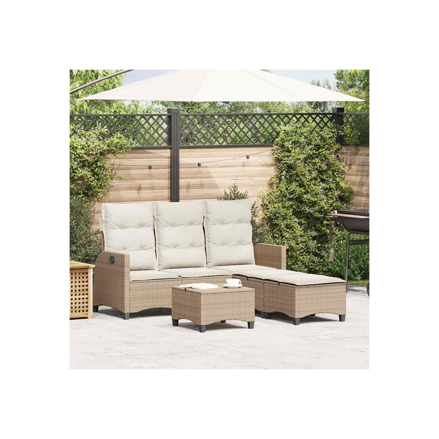 vidaXL 3 Piece Garden Sofa Set with Cushions L-shaped Beige Poly Rattan