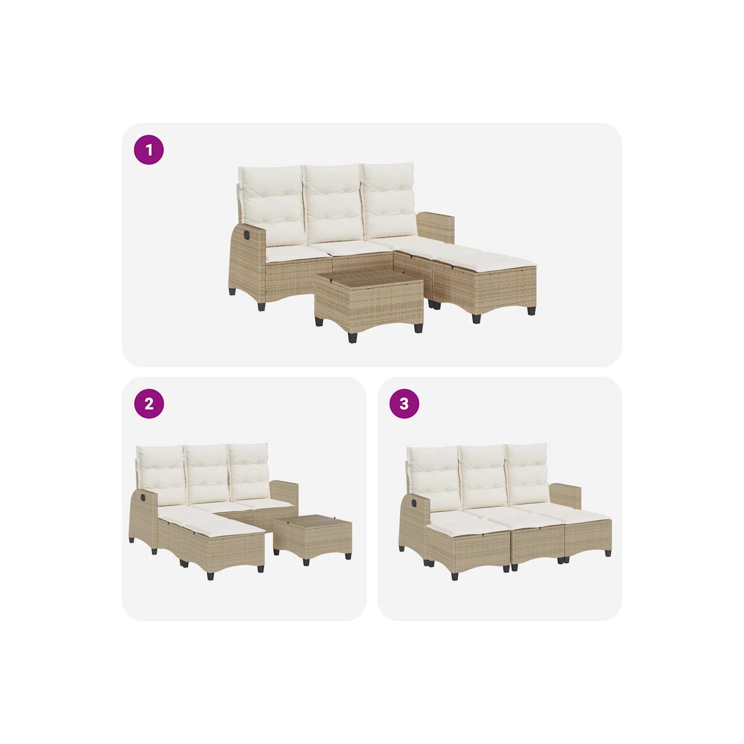 vidaXL 3 Piece Garden Sofa Set with Cushions L-shaped Beige Poly Rattan