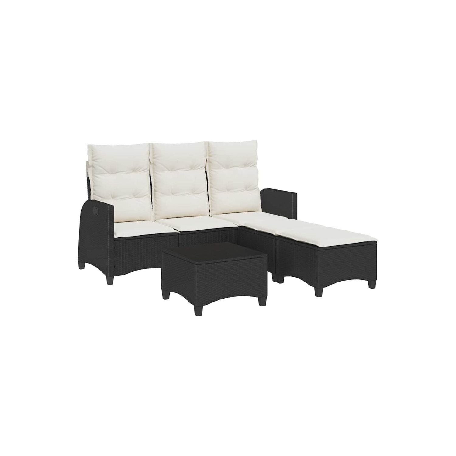 Ensemble de 3 pièces avec canapé de jardin et coussins en L en poly rotin noir VidaXL
