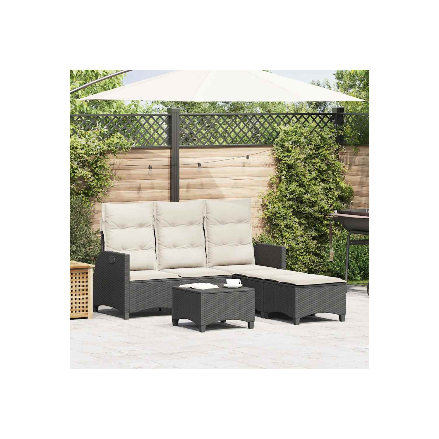 Ensemble de 3 pièces avec canapé de jardin et coussins en L en poly rotin noir VidaXL