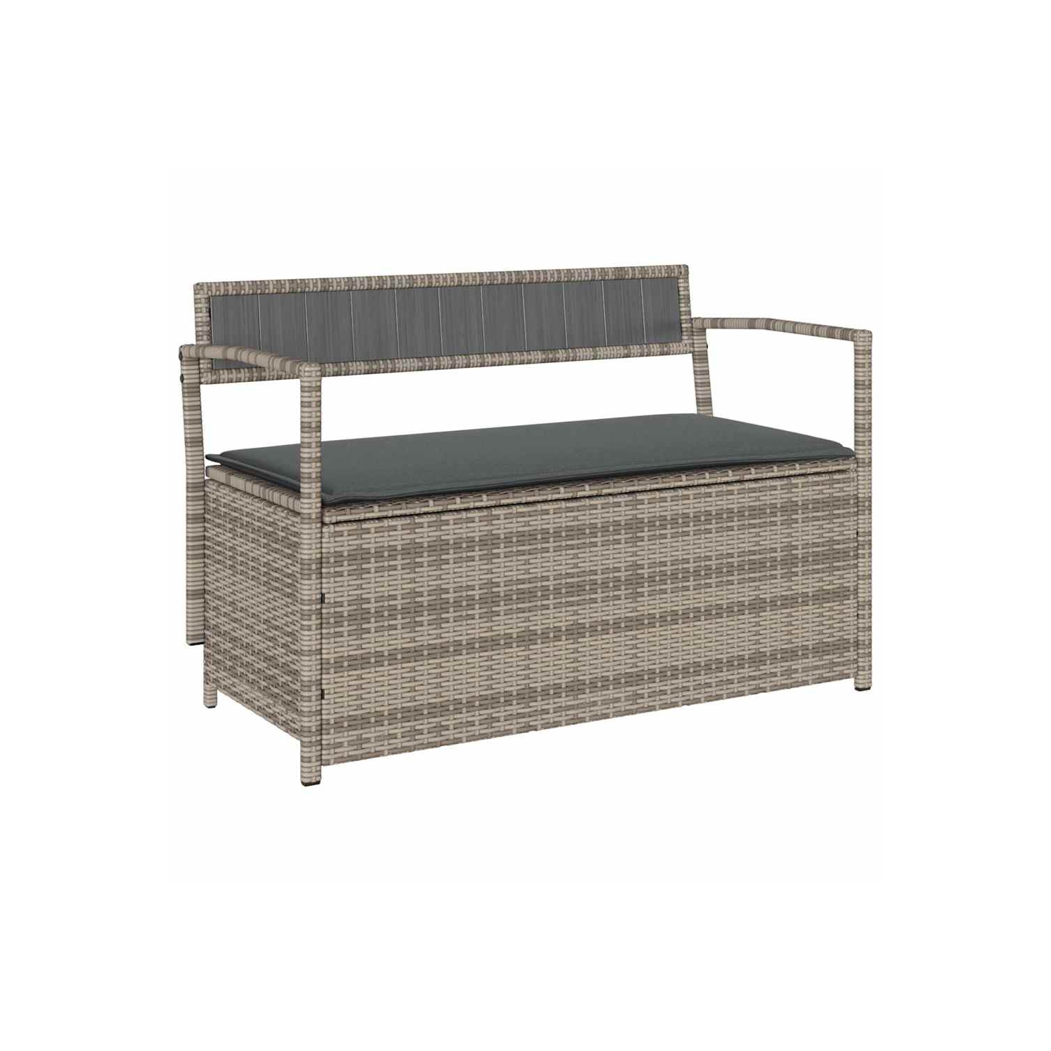 vidaXL Garden Storage Bench with Cushion Grey Poly Rattan