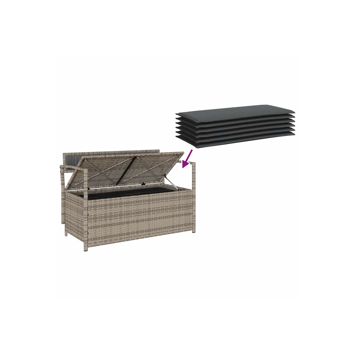 vidaXL Garden Storage Bench with Cushion Grey Poly Rattan