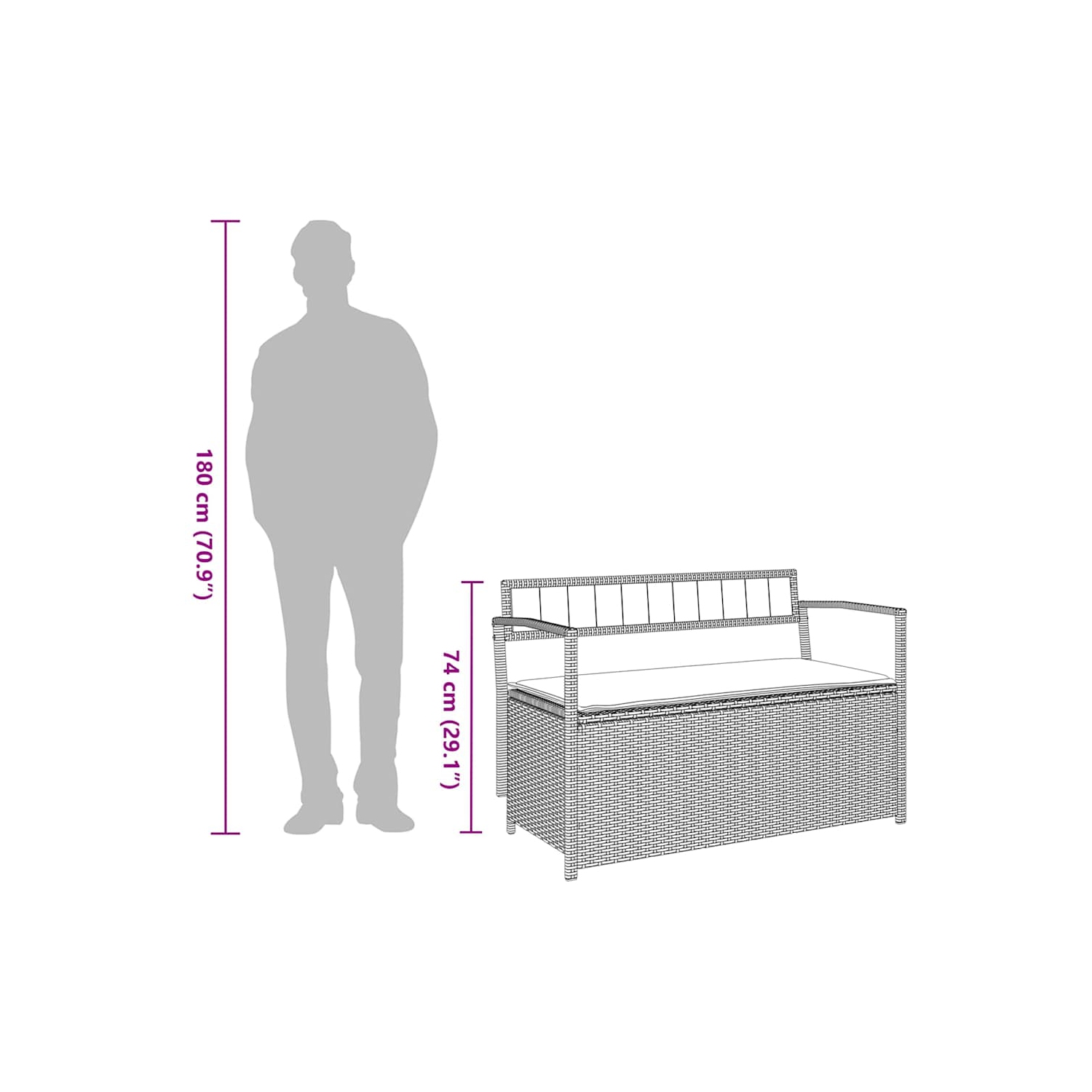 vidaXL Garden Storage Bench with Cushion Grey Poly Rattan