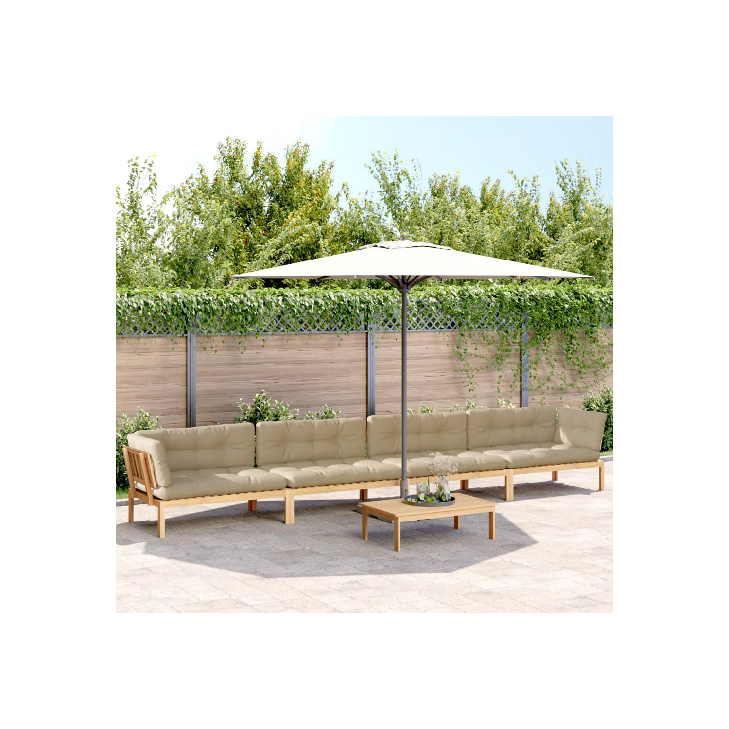 Ensemble de 5 pièces avec canapé-palette et coussins en bois massif d'acacia VidaXL