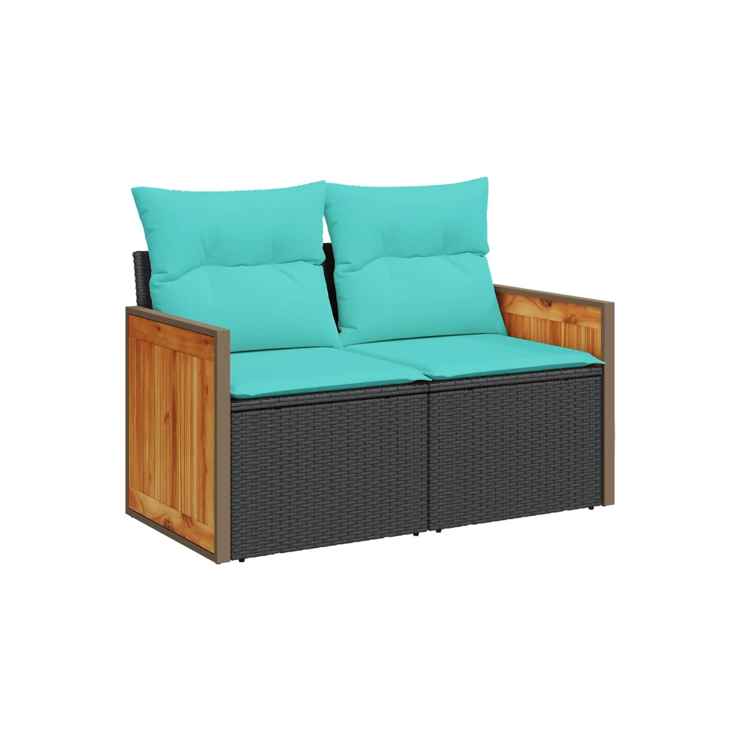 Divan de jardin vidaXL avec coussins 2 places en poly rotin noir