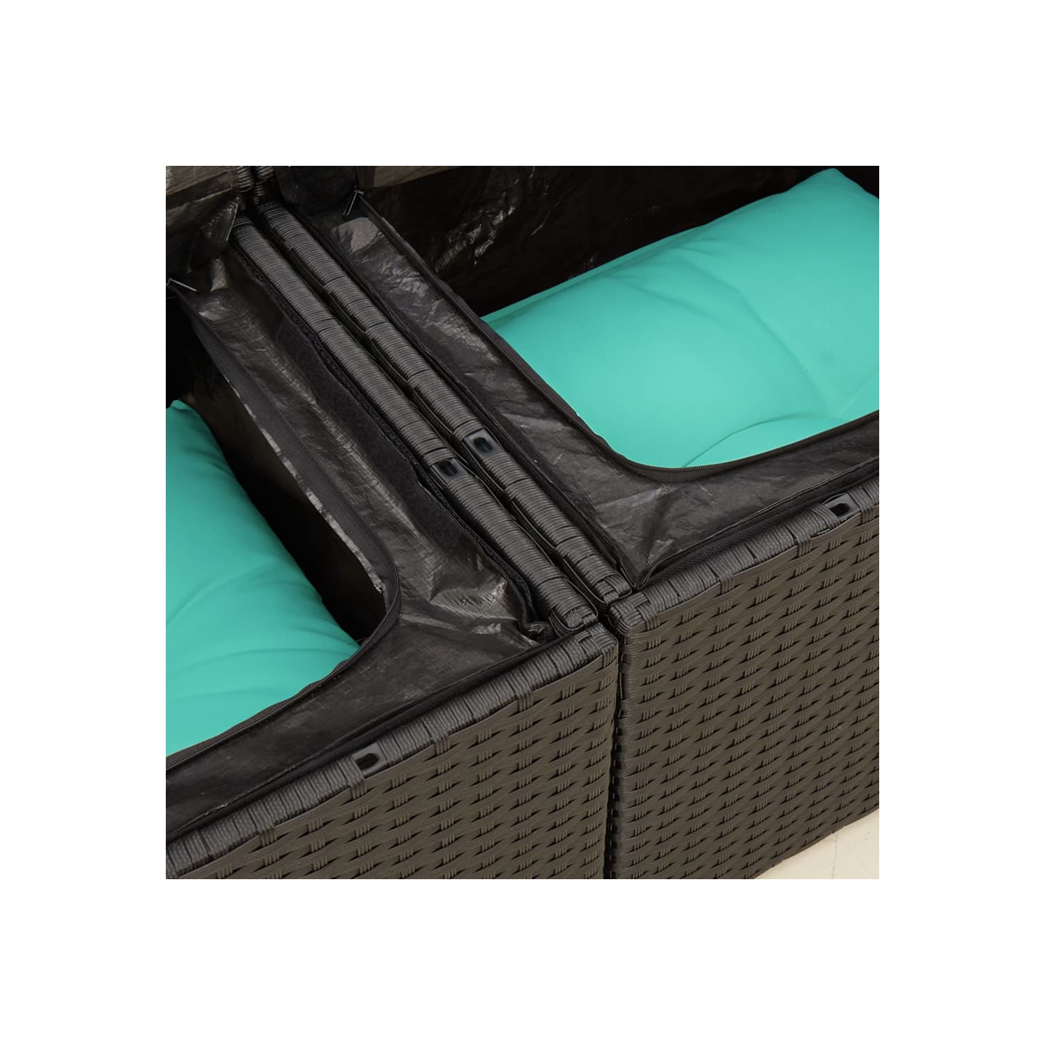 Divan de jardin vidaXL avec coussins 2 places en poly rotin noir