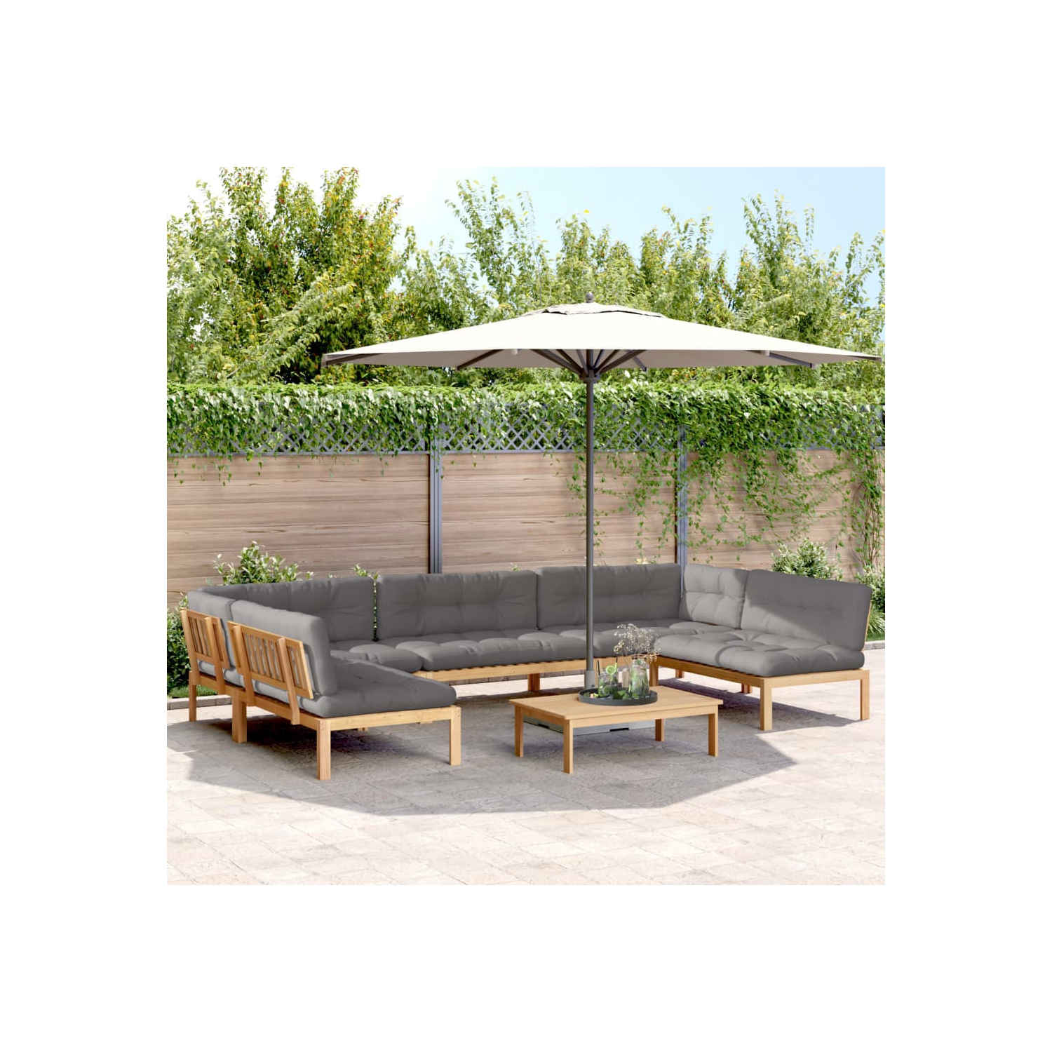 Ensemble de 6 pièces avec canapé-palette et coussins en bois massif d'acacia VidaXL