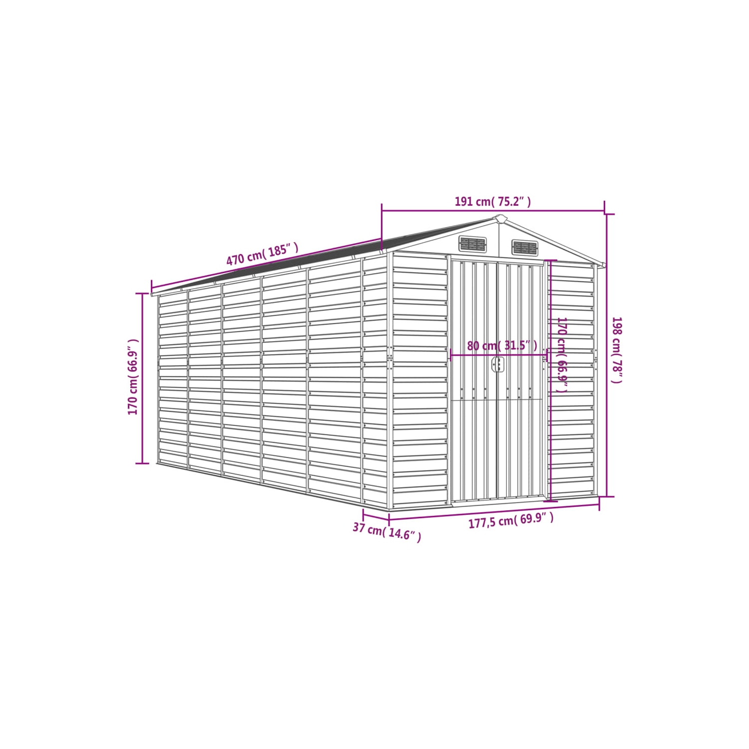 Remise de jardin vidaXL en acier galvanisé 191 x 470 x 198&nbsp;cm anthracite