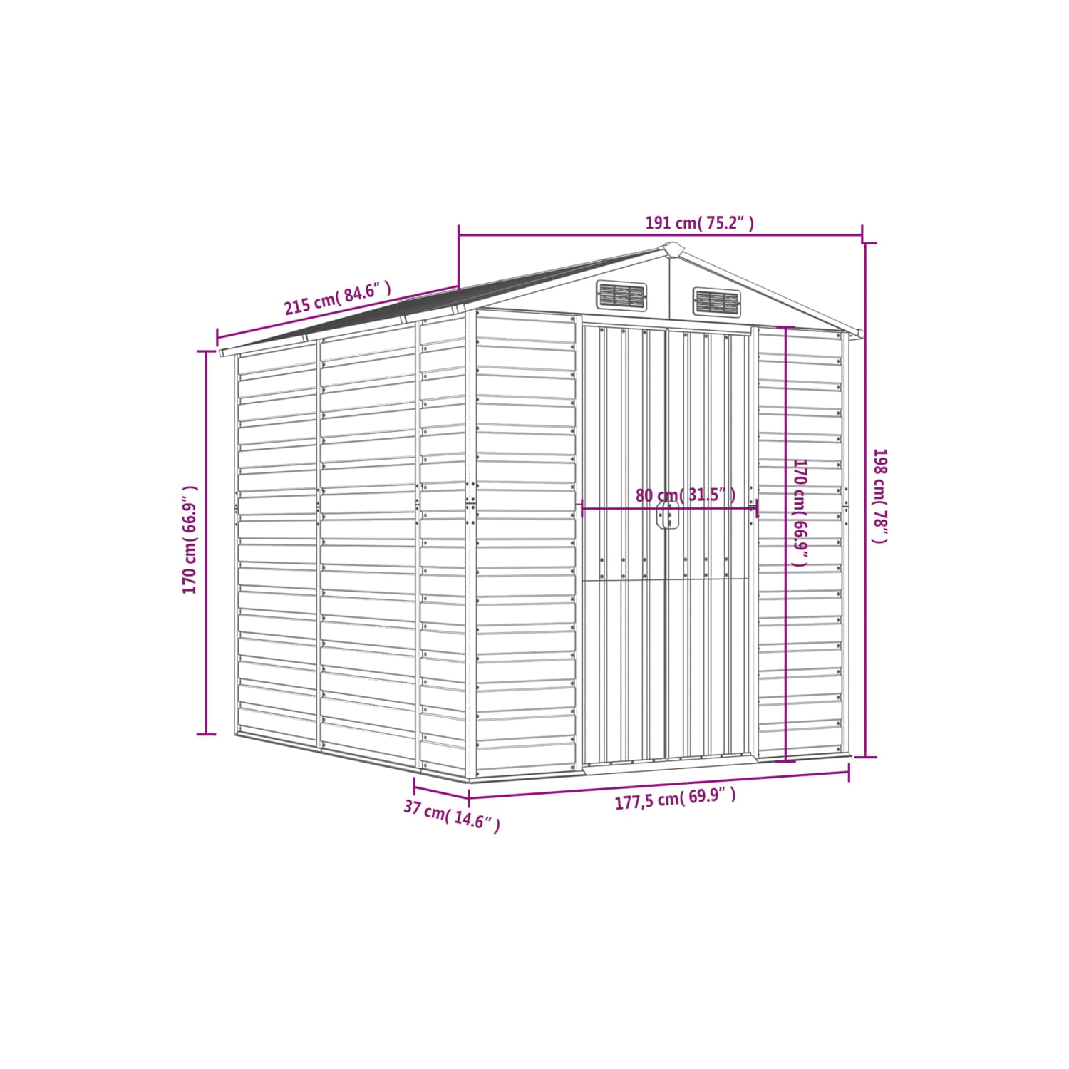 Remise de jardin vidaXL en acier galvanisé 191 x 215 x 198&nbsp;cm anthracite