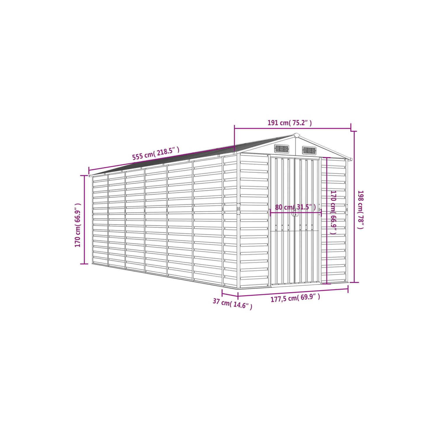 Remise de jardin vidaXL en acier galvanisé 191 x 555 x 198&nbsp;cm anthracite