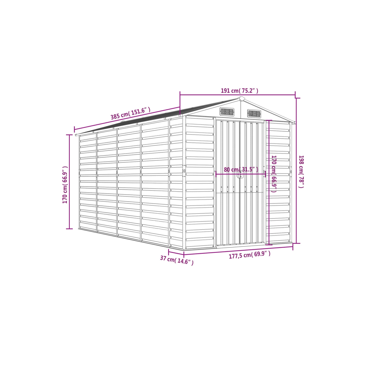 Remise de jardin vidaXL en acier galvanisé 191 x 385 x 198&nbsp;cm anthracite