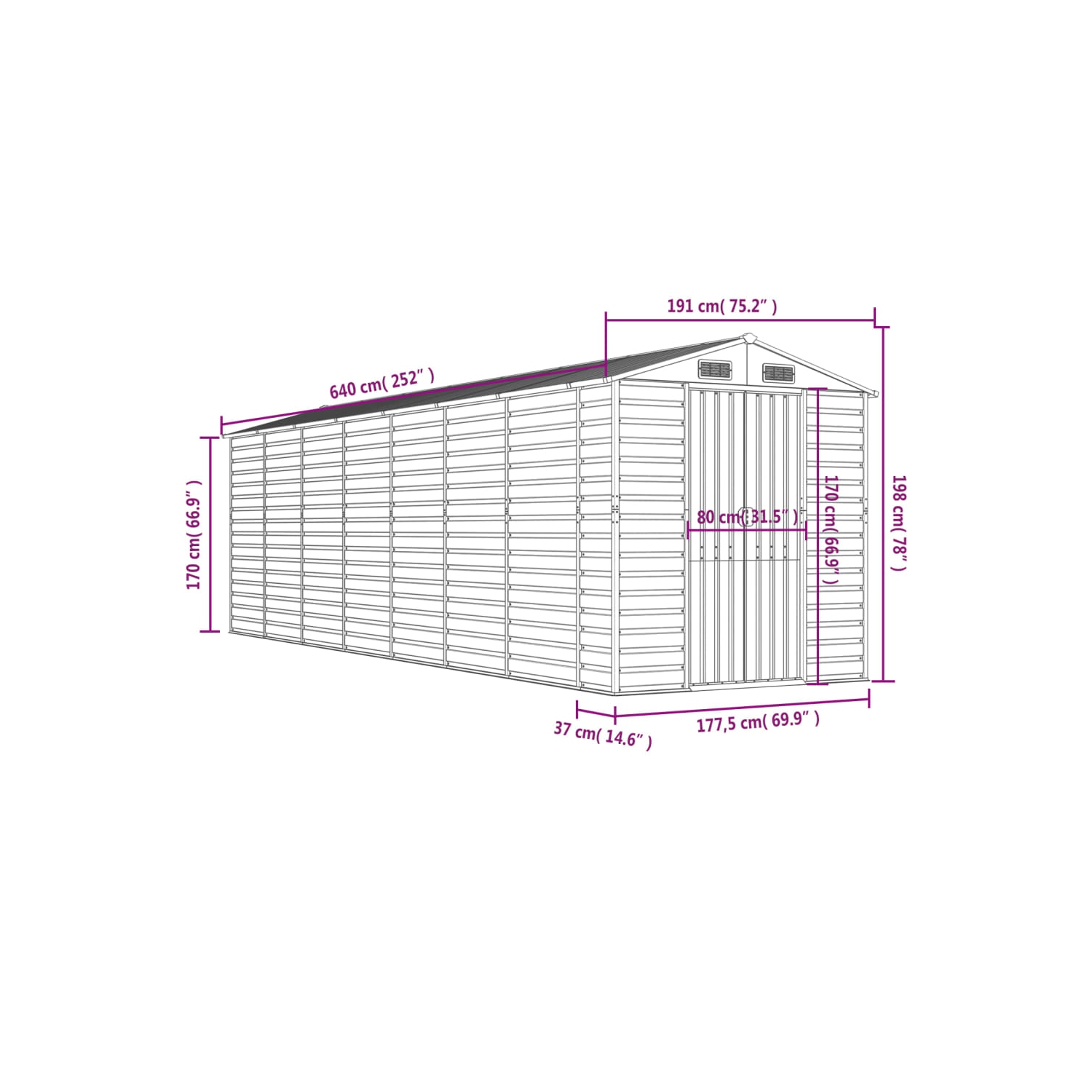 Remise de jardin vidaXL en acier galvanisé 191 x 640 x 198&nbsp;cm anthracite