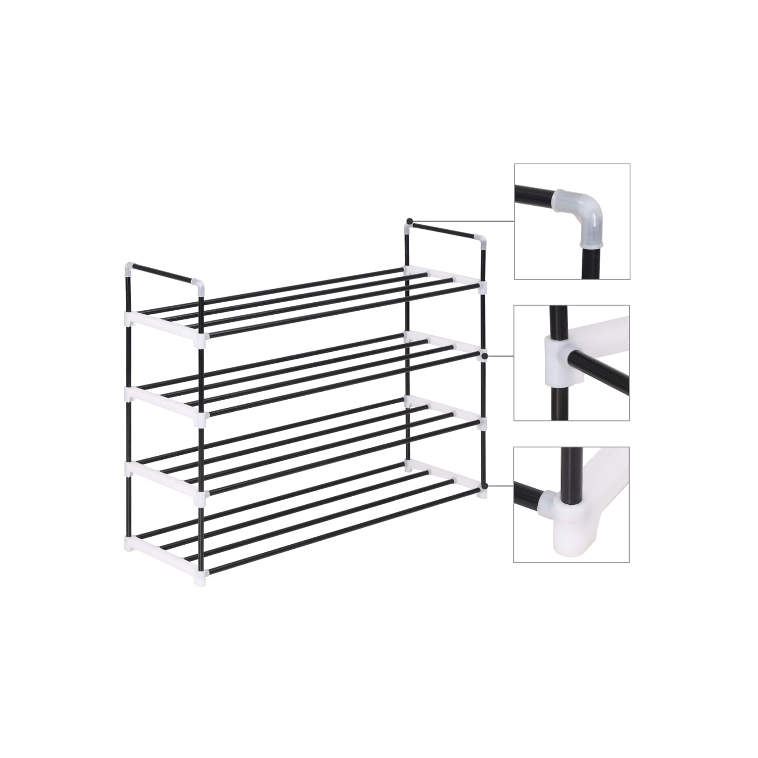vidaXL Shoe Rack with 4 Shelves Metal and Plastic Black