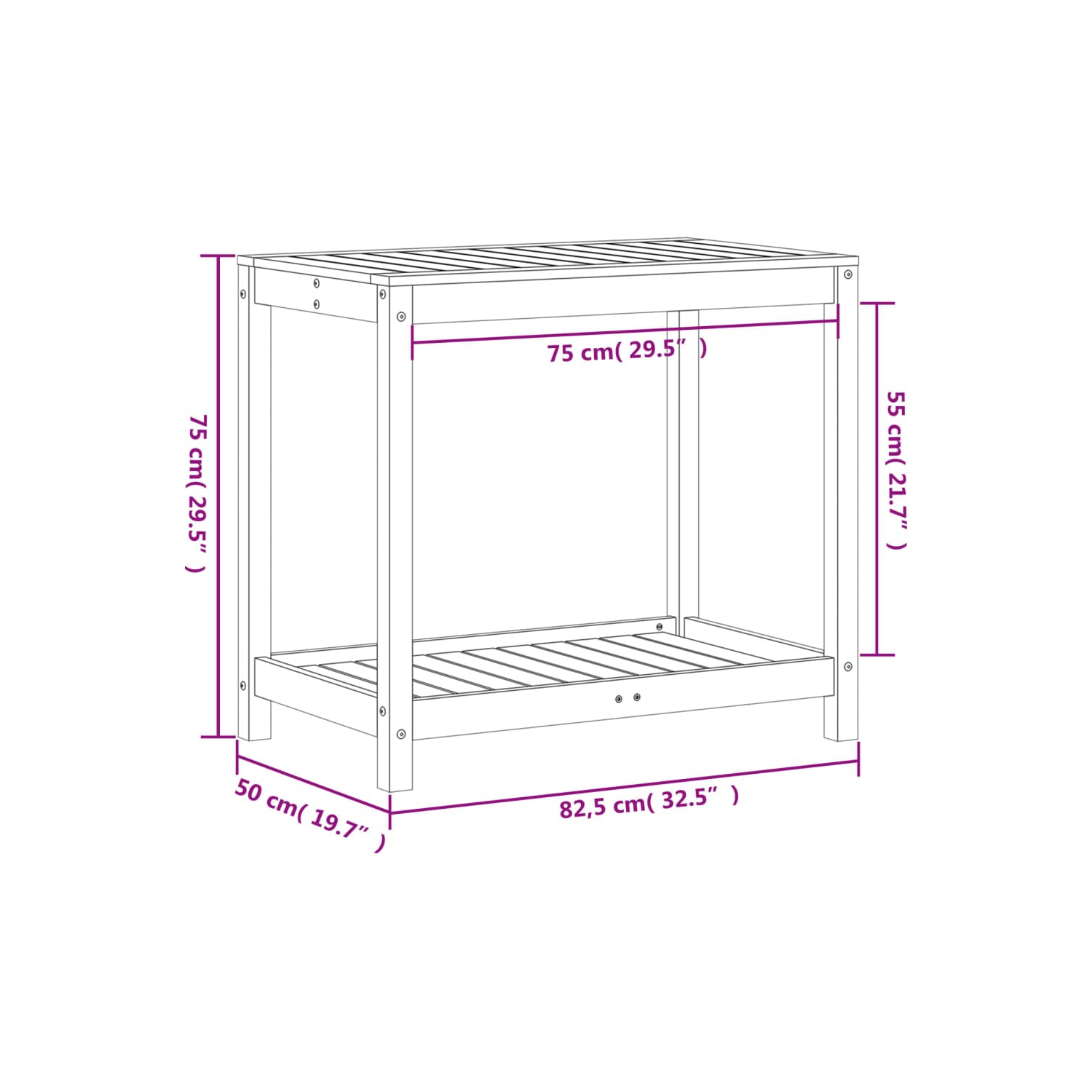 Table d'empotage vidaXL avec tablette 82.5 x 50 x 75 cm en bois massif Douglas