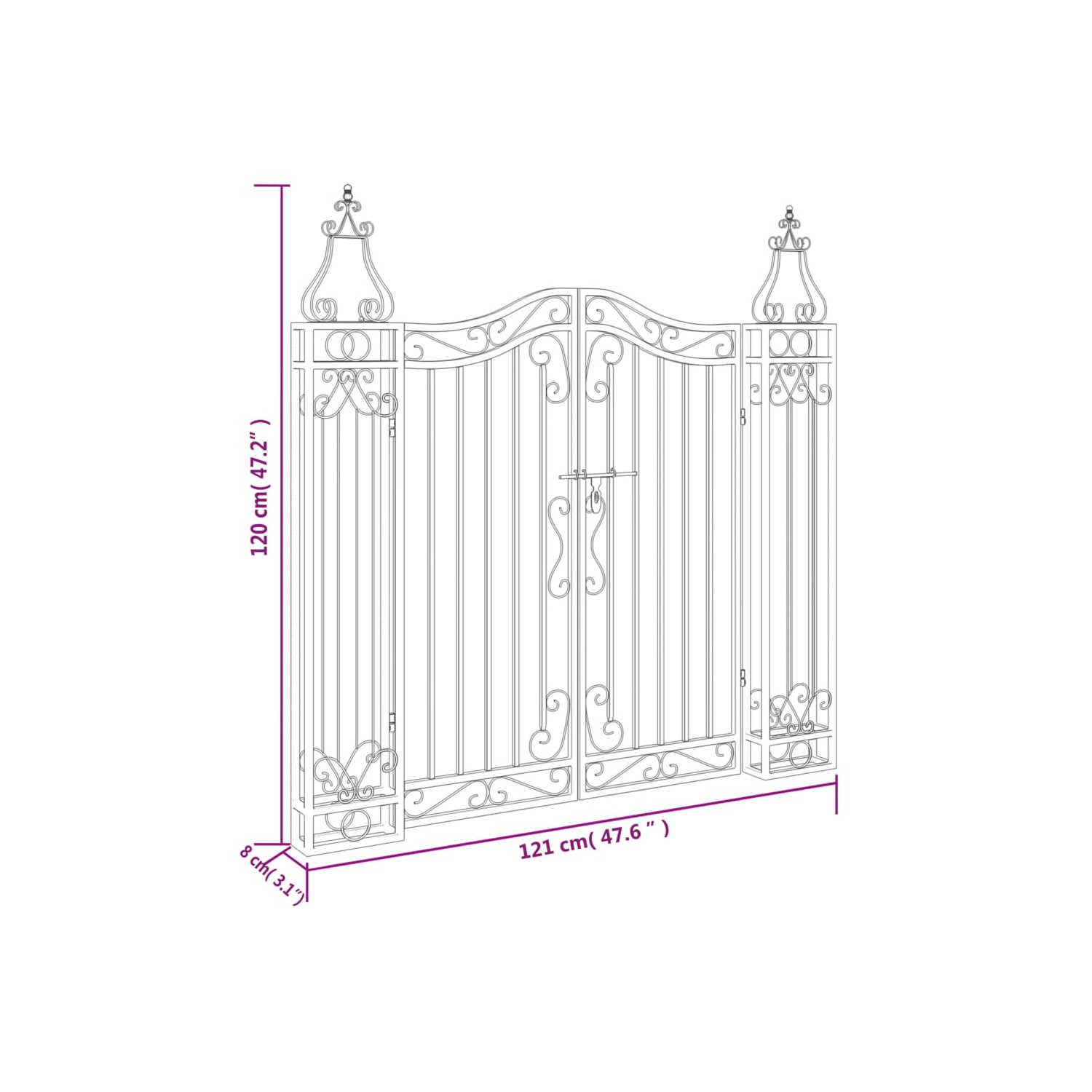 vidaXL Garden Gate Black 121x8x120 cm Wrought Iron