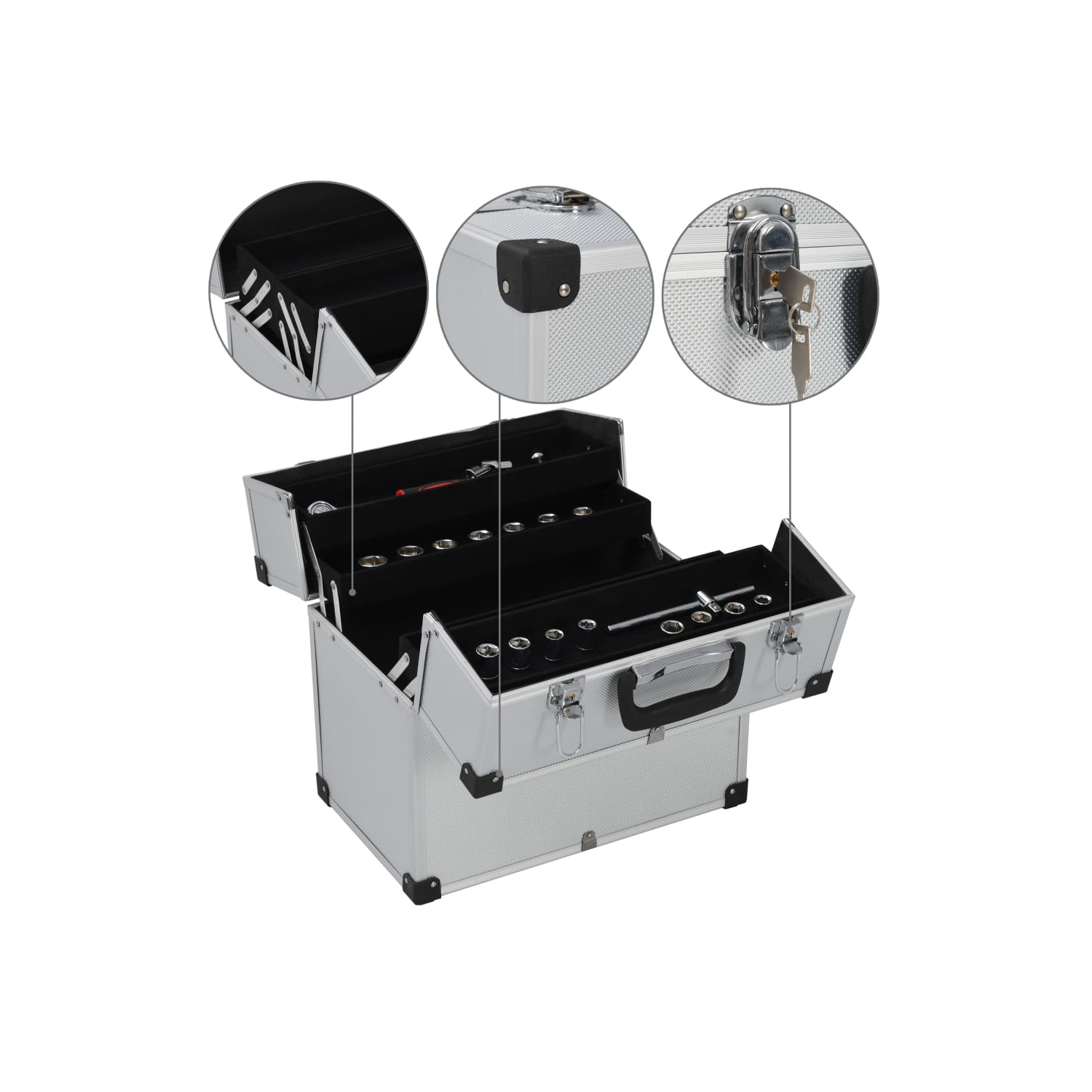 vidaXL Tool Case 38x22.5x34 cm Silver Aluminum