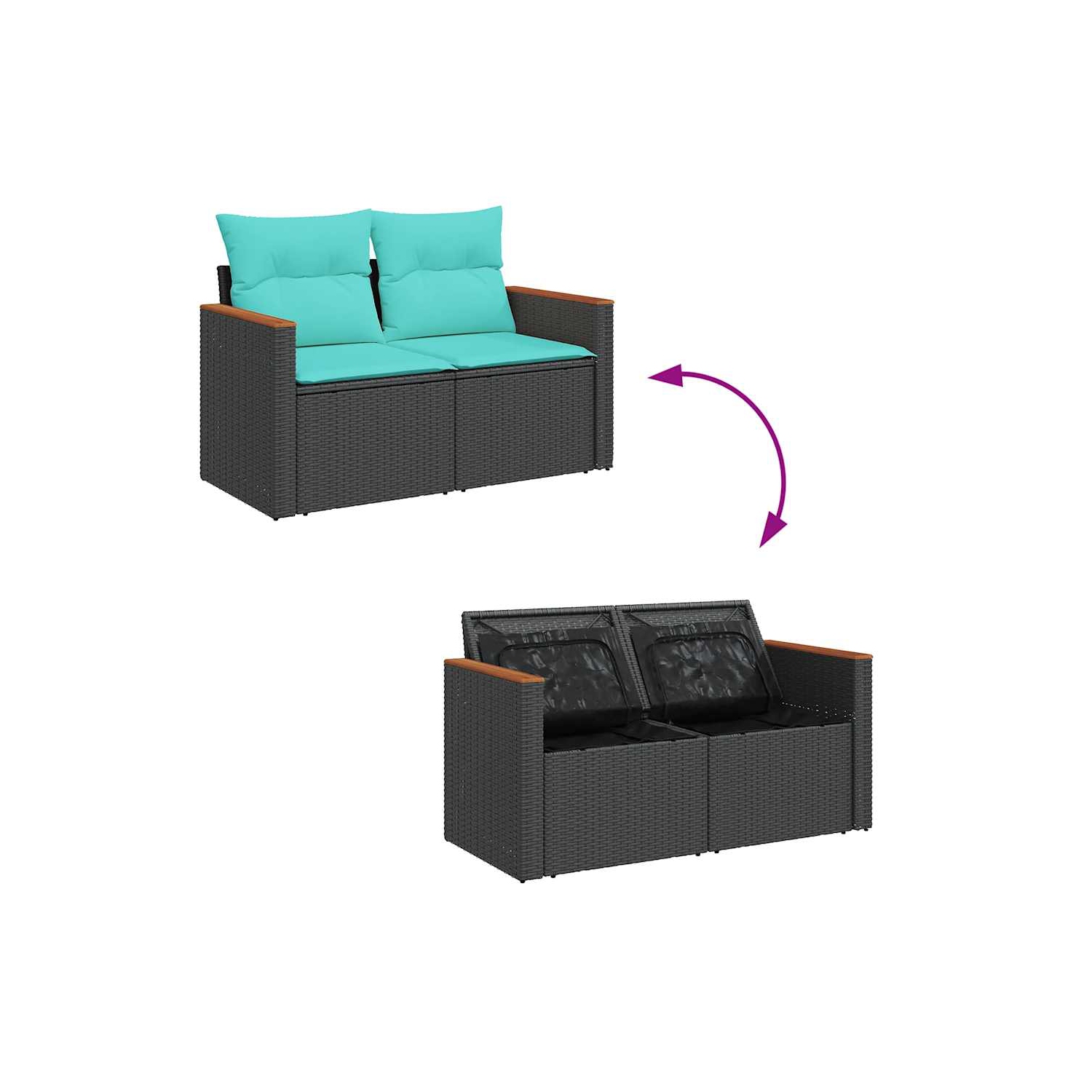 Ensemble de 5 pièces avec canapé de jardin et coussins en rotin de polyester noir VidaXL