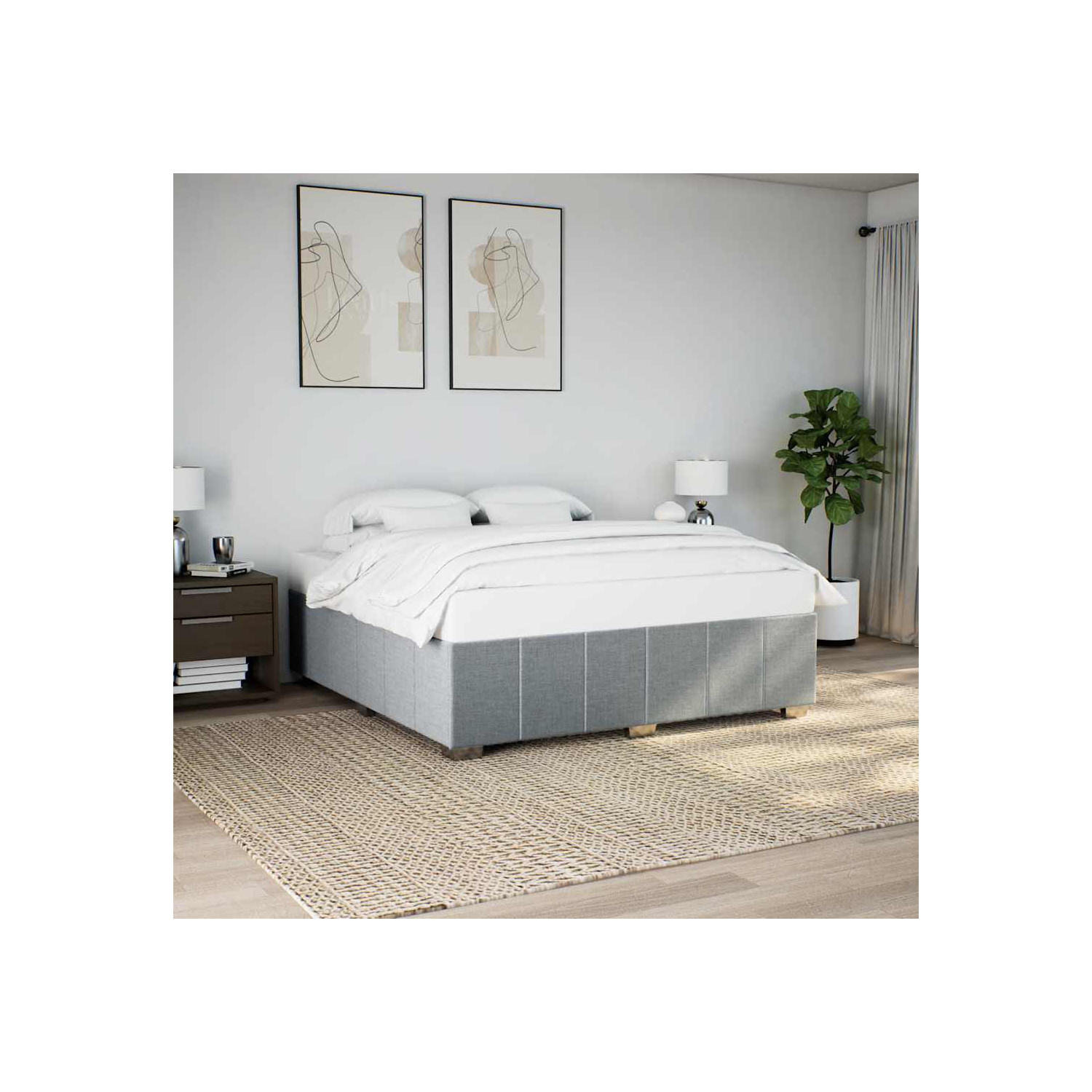 Cadre de lit vidaXL sans matelas Tissu californien gris pâle pour très grand lit