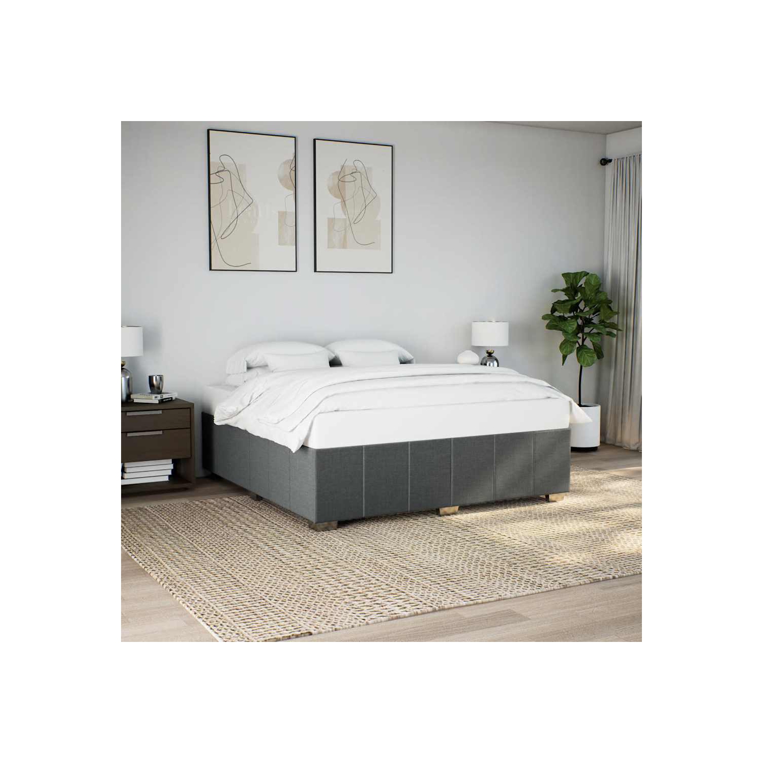 vidaXL Bed Frame without Mattress Dark Grey King Fabric