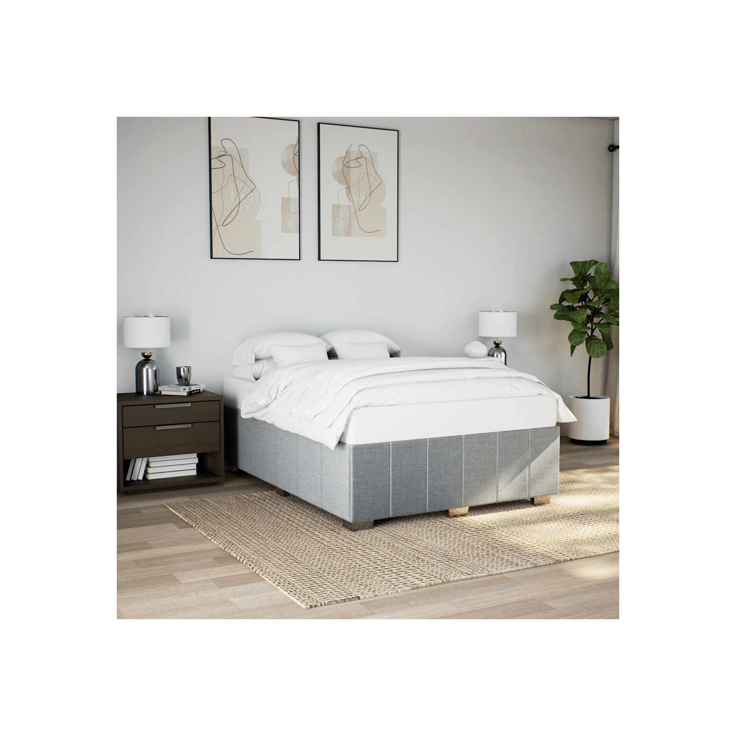 vidaXL Bed Frame without Mattress Light Grey Queen Fabric