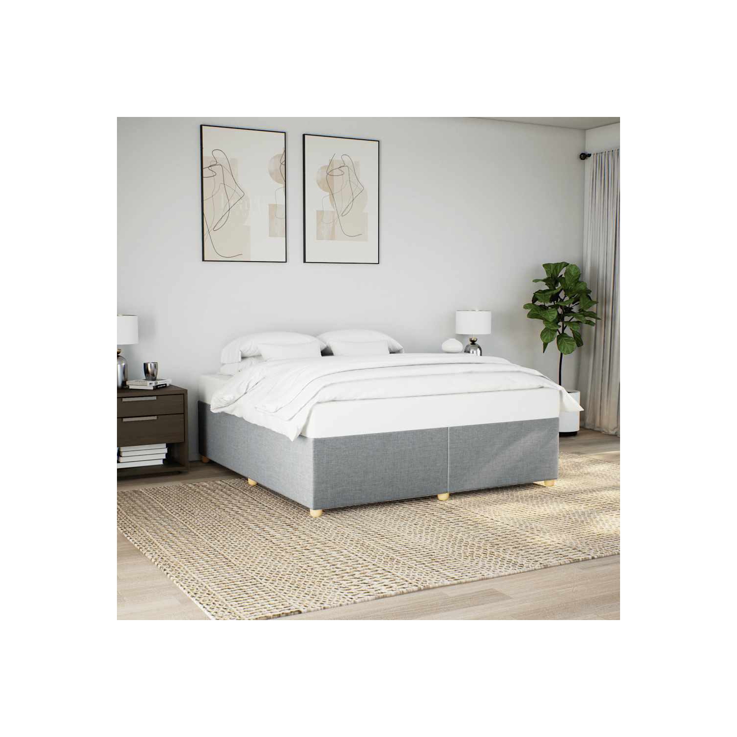 vidaXL Bed Frame without Mattress Light Grey King Fabric