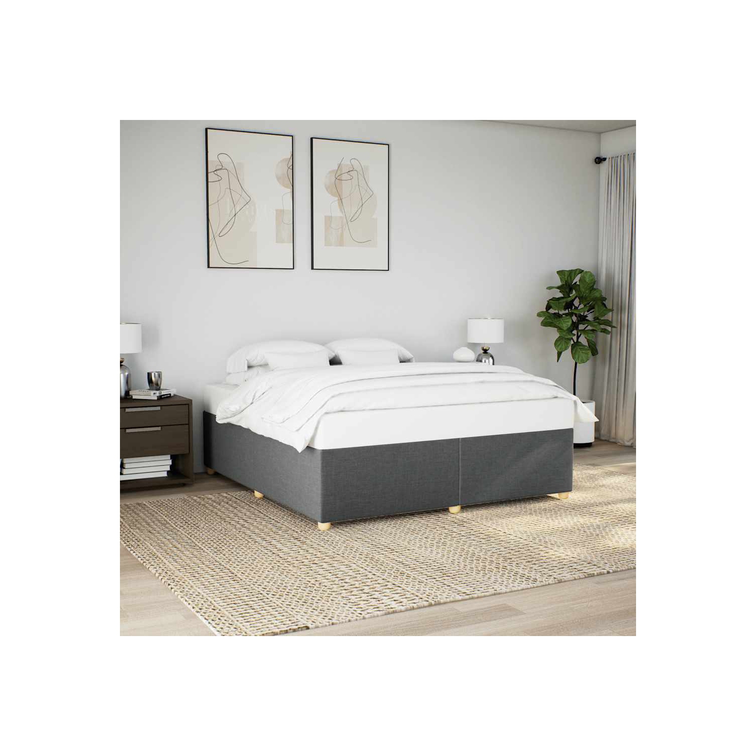 vidaXL Bed Frame without Mattress Dark Grey&nbsp;California King Fabric