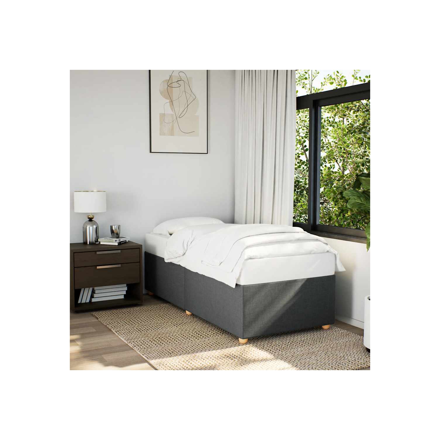 vidaXL Bed Frame without Mattress Dark Grey&nbsp;Twin Fabric