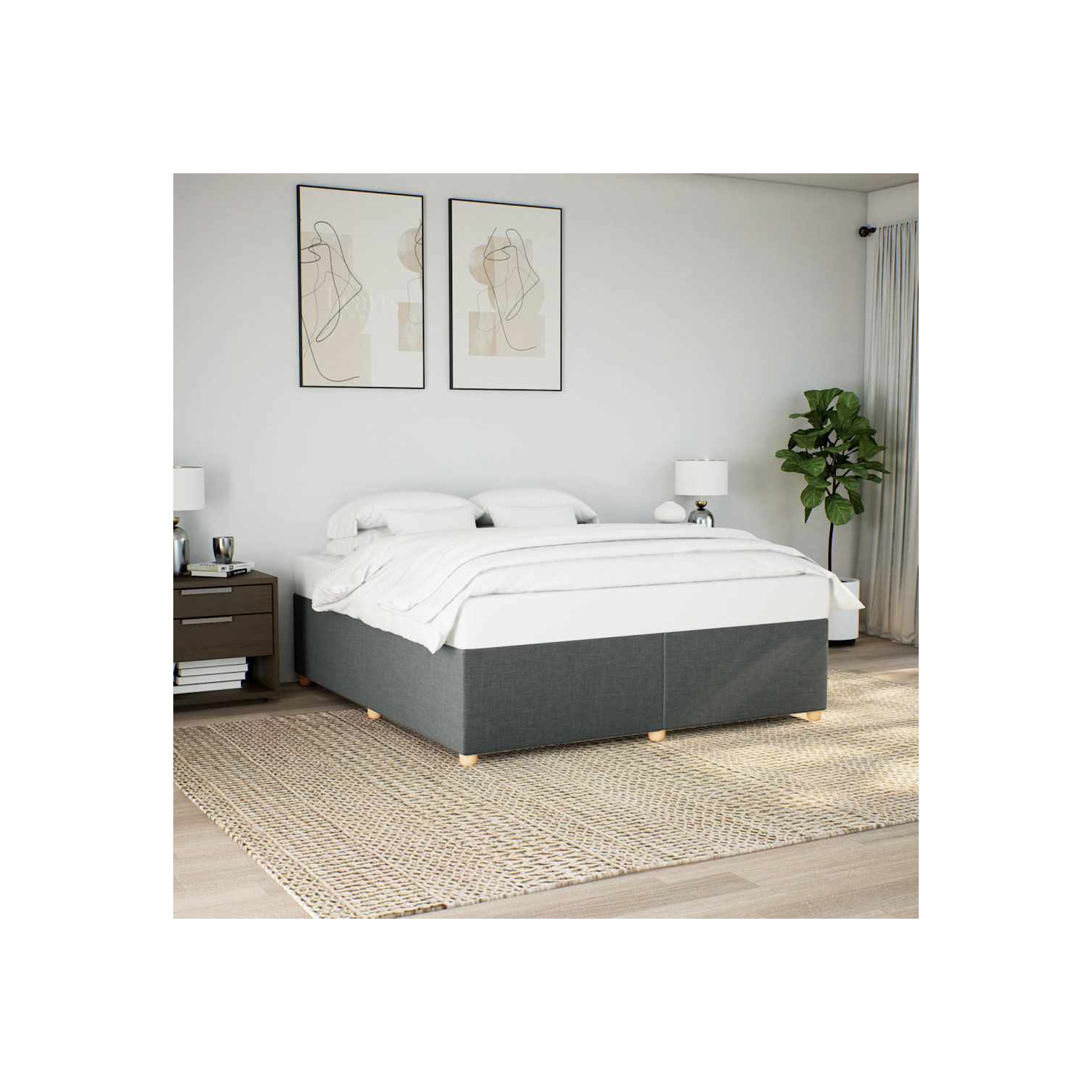 vidaXL Bed Frame without Mattress Dark Grey King Fabric