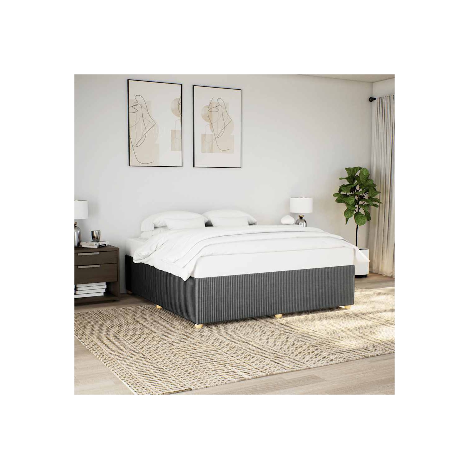 vidaXL Bed Frame without Mattress Dark Grey King Fabric