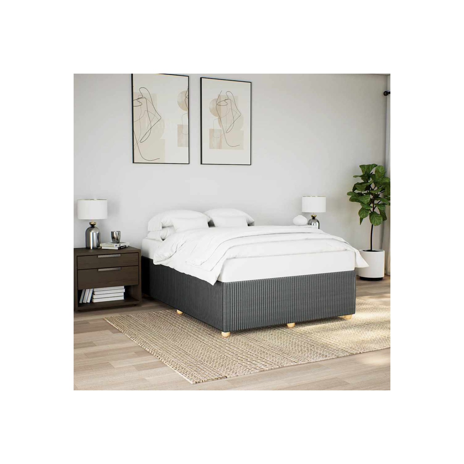 vidaXL Bed Frame without Mattress Dark Grey Full Fabric