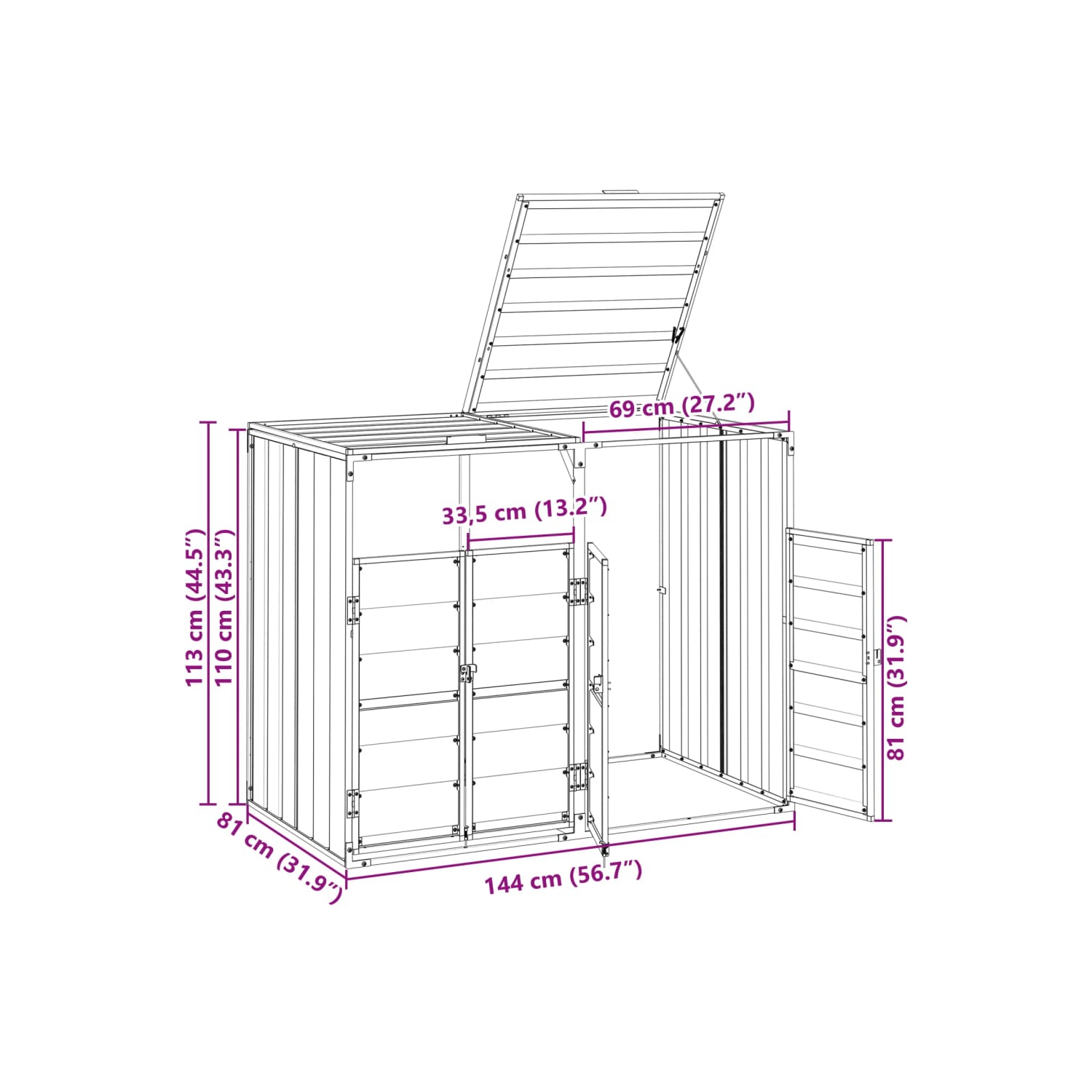 vidaXL Wheelie Bin Storage for Double Bins Anthracite 144x81x113 cm Steel