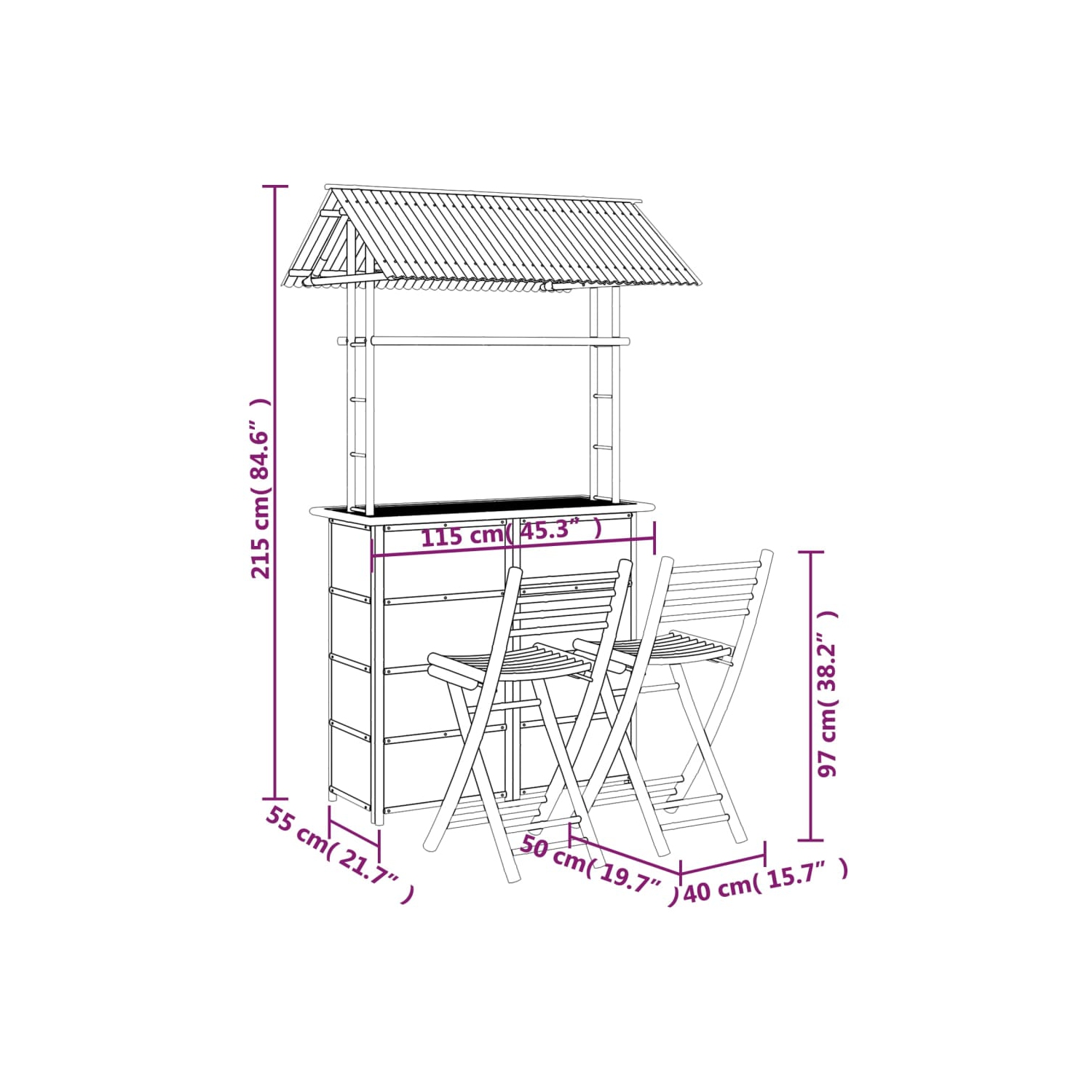 Ensemble de bar vidaXL, bambou, 3 pces
