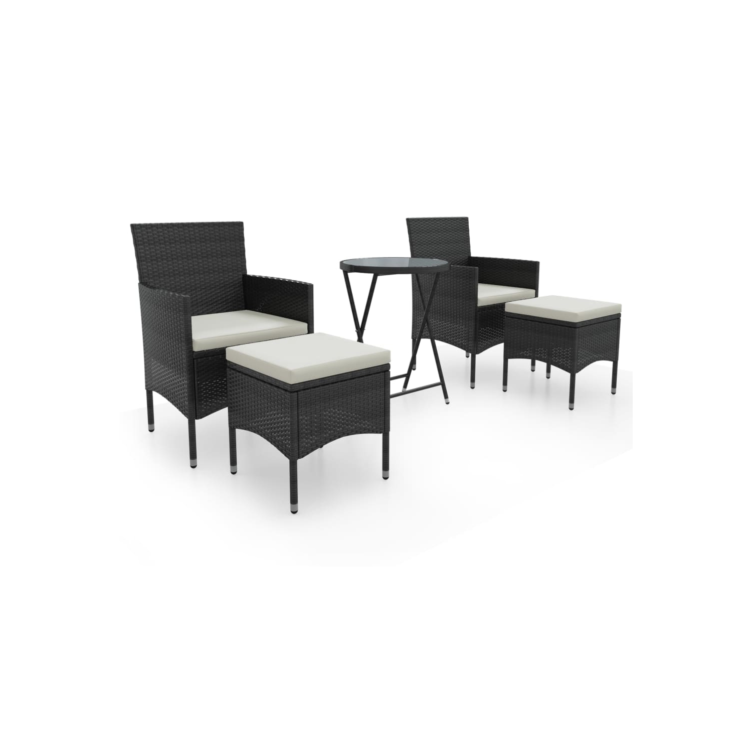 vidaXL 5 Piece Garden Bistro Set Poly Rattan and Tempered Glass Black