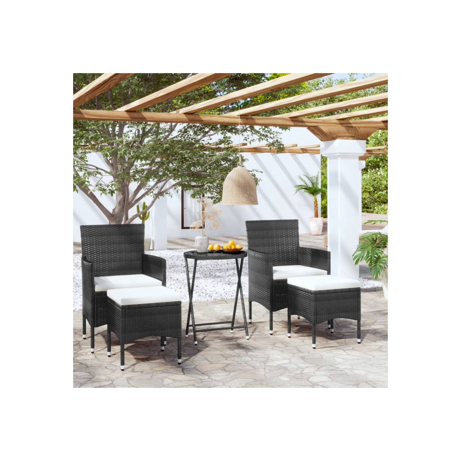 vidaXL 5 Piece Garden Bistro Set Poly Rattan and Tempered Glass Black