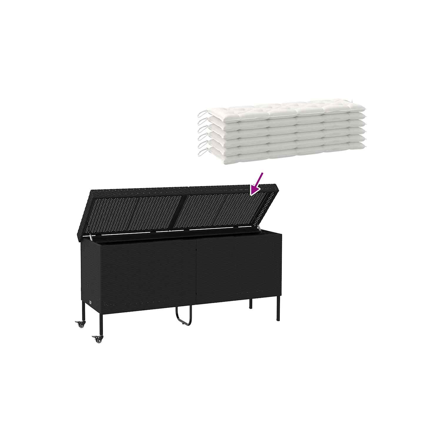 VidaXL – Boîte de rangement de jardin à roulettes en poly 160 x 55 x 75&nbsp;cm noir