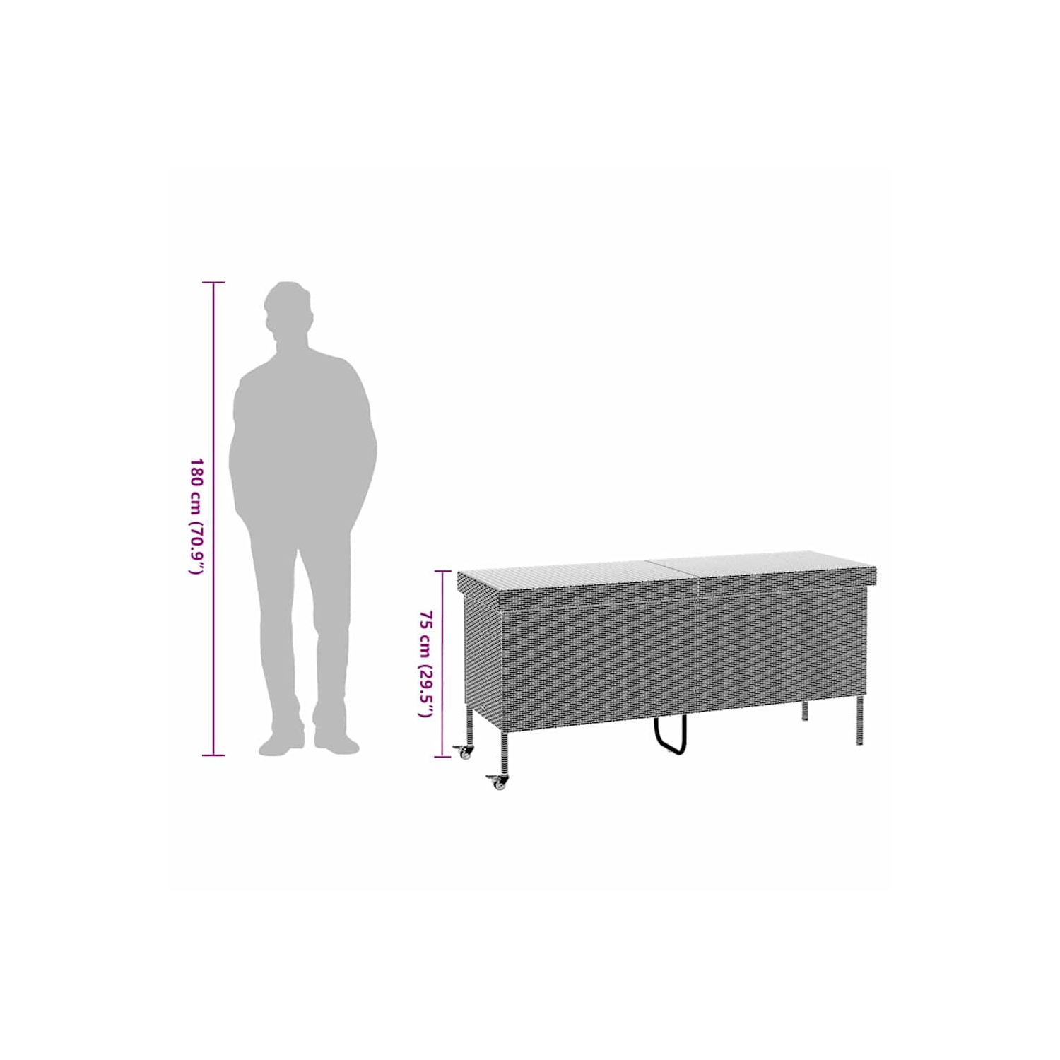 VidaXL – Boîte de rangement de jardin à roulettes en poly 160 x 55 x 75&nbsp;cm noir