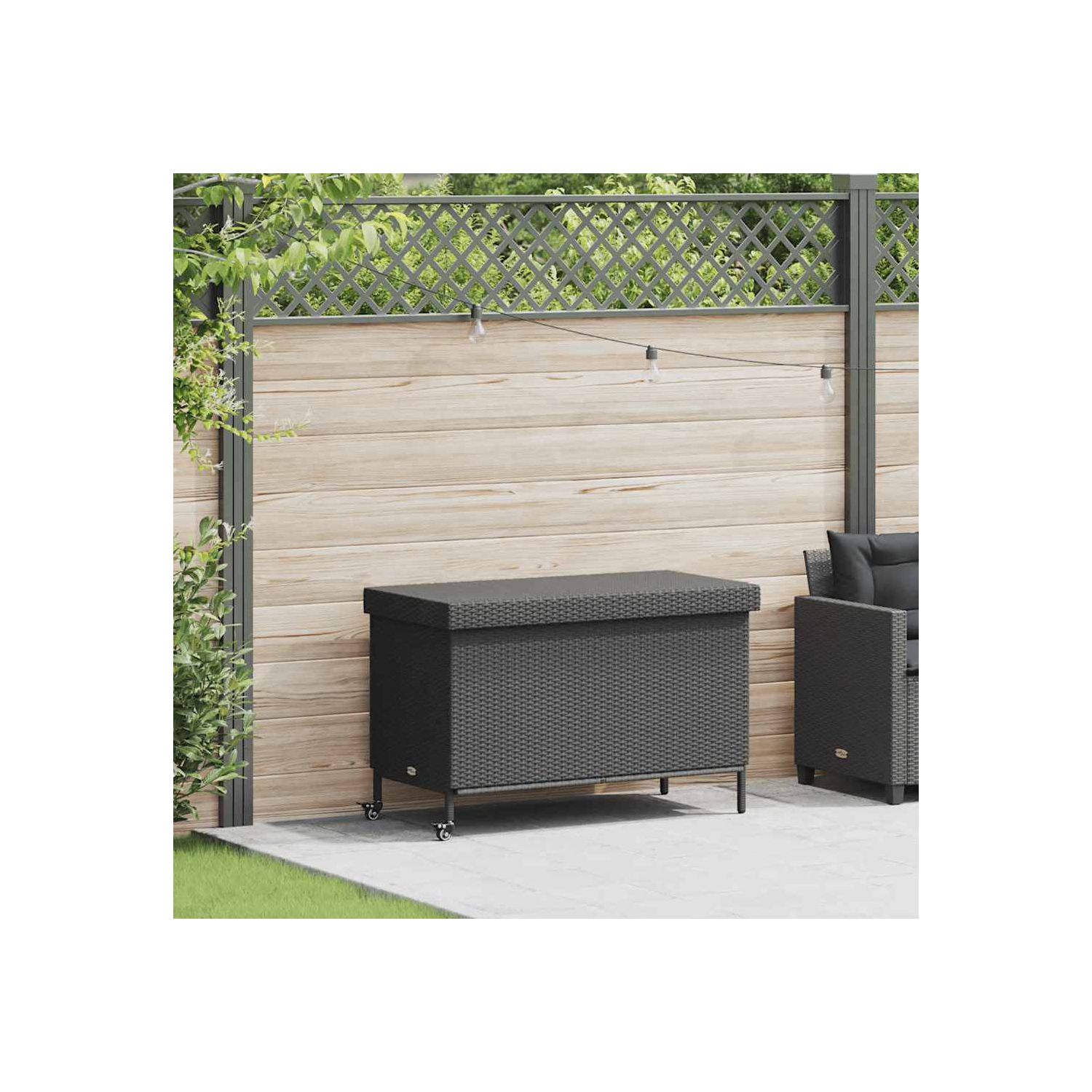 vidaXL Garden Storage Box with Wheels Black 110x55x73 cm Poly Rattan